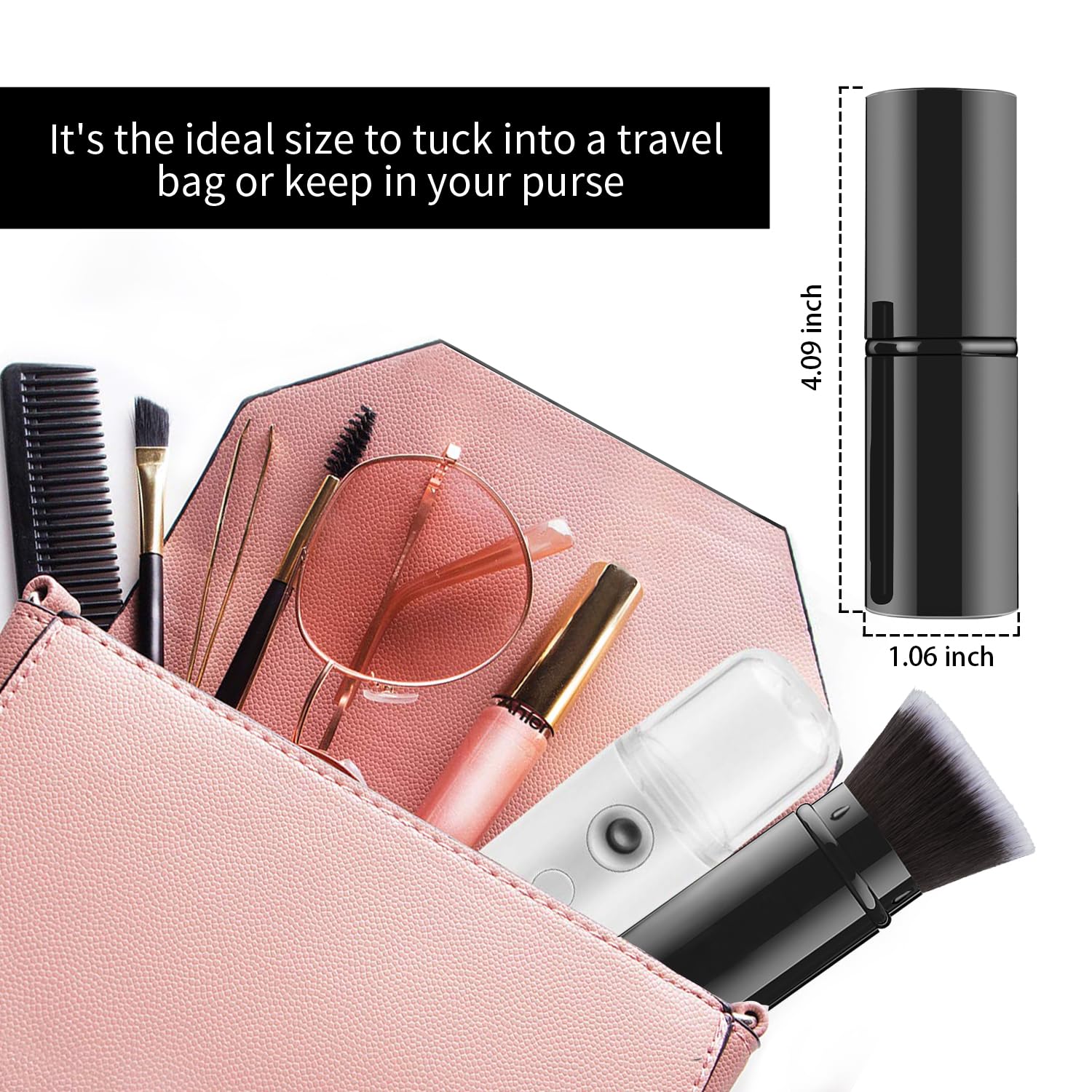 Falliny Retractable Makeup Brushes, Travel Kabuki Powder Foundation Brush, Portable Face Liquid Foundation Sunscreen Brush with Cover for Blending Liquid, Bronzer,Cream or Flawless Powder Cosmetics - Image 6