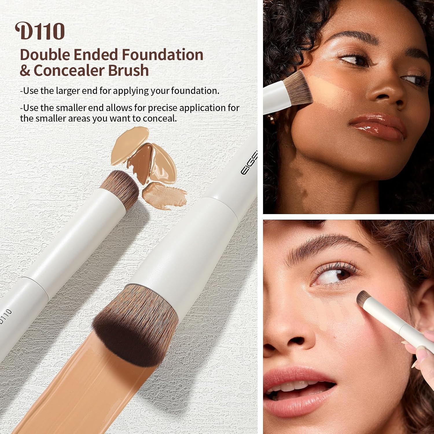 EIGSHOW Makeup Brush Set, 3Pcs Double Ended Face Makeup Brushes for Foundation Powder Contour Highlight Concealer Nose Shadow, Travel Gift Set (Beige) - Image 2