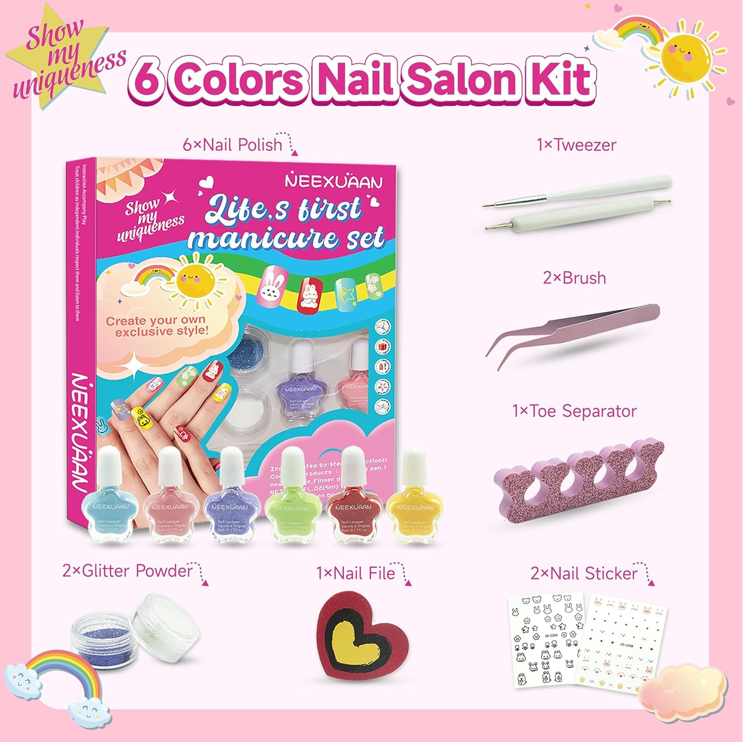 Kids Nail Polish Set for Girls Nail Polish Kit for Kids Ages 7-12 Quick Dry & Non-Toxic Nails Polish Manicure Set for Girls Gifts - Image 4