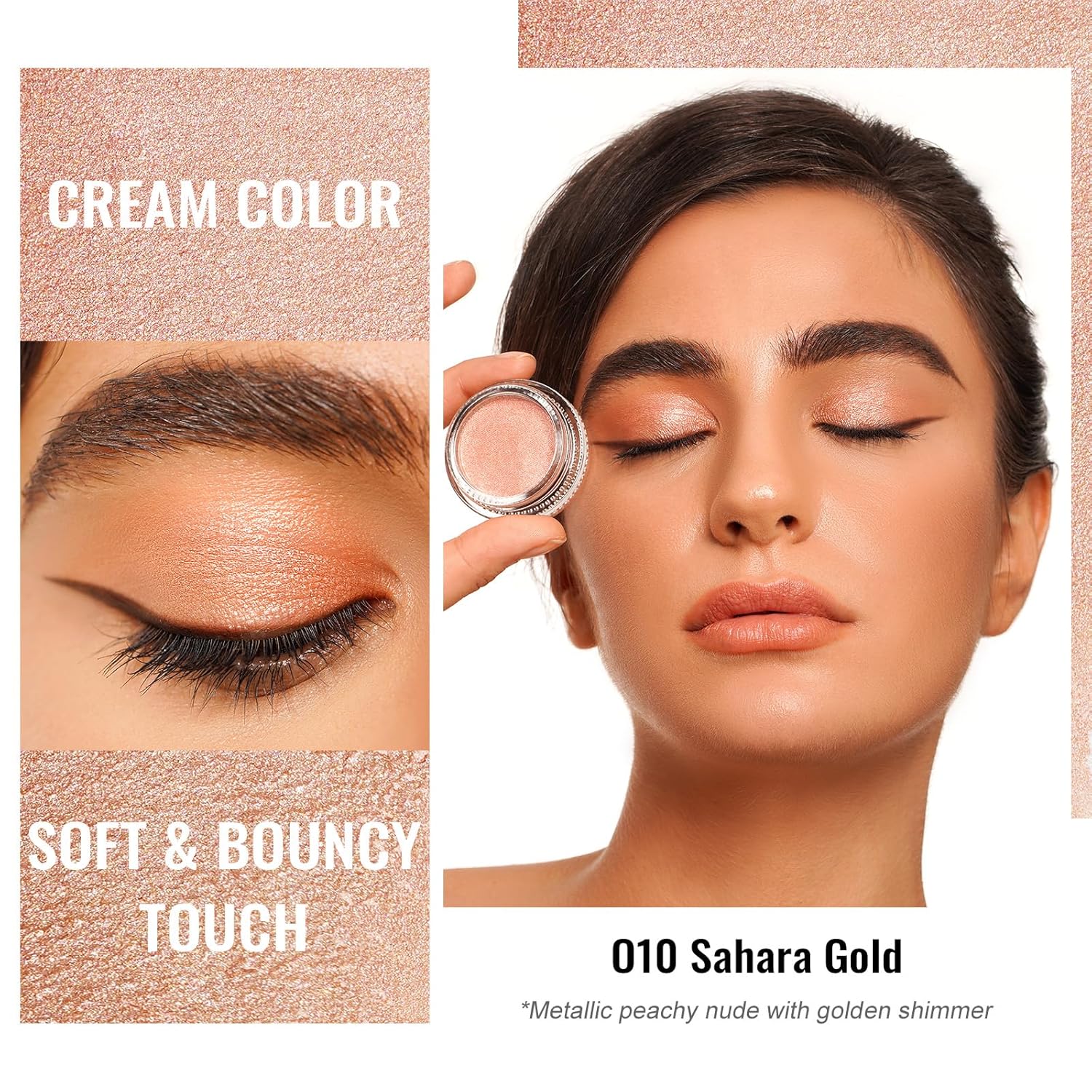 Oulac Nude Gold Cream Eyeshadow also for Highlighter Highly Pigmented Eye Shadow Waterproof&Long Lasting with Moisturizing Formula Blendable Shimmer Eye Make-up,Vegan & Cruelty-Free, 6g O10 - Image 2