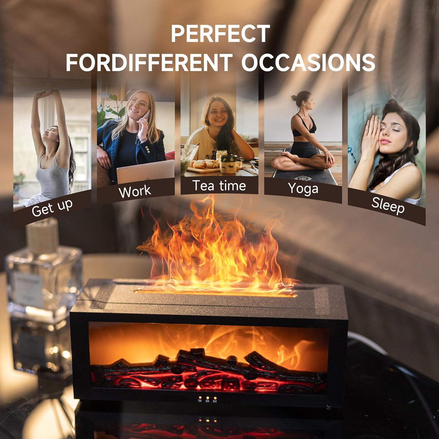 Fireplace Flame Air Diffuser Humidifier,7 Colors Aromatherapy Essential Oil Diffuser,Ultrasonic Aroma Humidifier with Timer for Home,Bedroom,Office,Yoga (BlackB, L) - Image 7