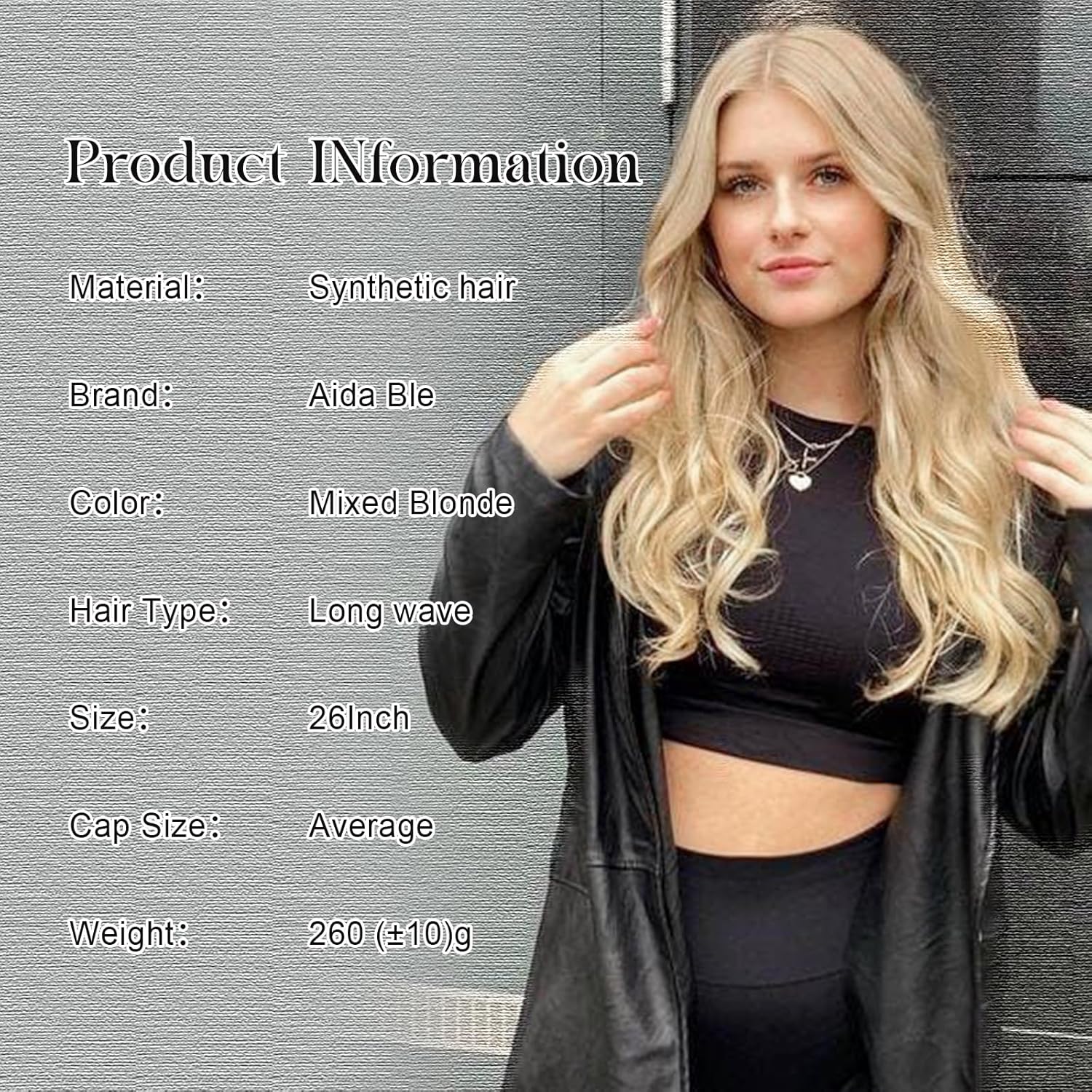 Mixed Blonde Long Wave Wig for Women -26inch Middle Part Long Curly Wig Heat Resistant Synthetic Hair Looking Natural, Fiber Wig for Daily Party Use - Image 2