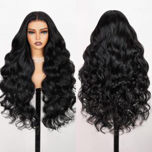 TESLAL Black Pre Cut Lace Wear and Go Body Wave 6X6 HD Lace Wigs 260% Density Premium Fiber and Human Hair Blend Wig By Crafted Technology Glueless Wig 20Inch