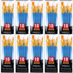 AROIC Paint Brush Set, 10 Pack 100 Pcs Acrylic Paint Brushes Artist Paint Brushes for Oil Watercolor Acrylic Face Rock Painting（Blue）