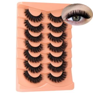 False Lashes Wispy Volume Mink Lashes Full 200D Russian Strip Lashes Dramatic Fake Lash Extensions 7 Pairs Handmade Round Eye Eyelashes by Boahankuke