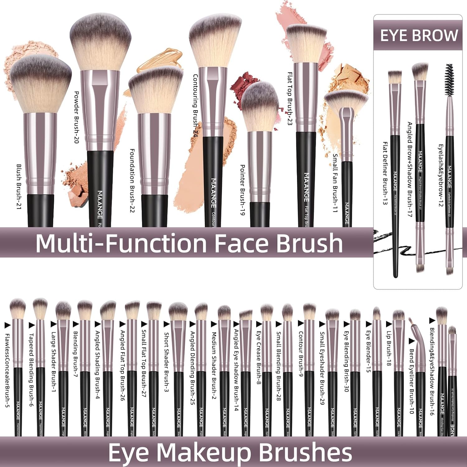 MAANGE Makeup Brushes 51 Pcs Makeup Kit, Multi-functional Makeup Tool Set with Makeup Brush Foundation Brush Make up Brushes Set (Black Gold) - Image 3