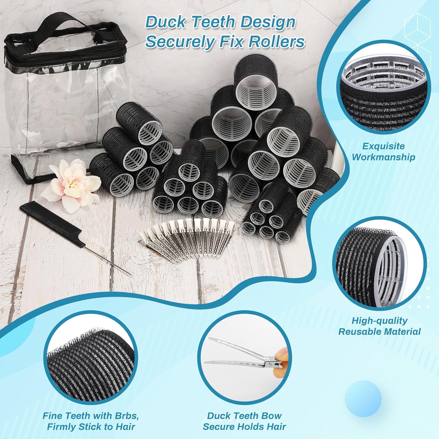56 Pcs Hair Rollers Set for Blowout Look Long Hair, 30Pcs Rollers Hair Curlers in 5 Sizes with 24 Pcs Clips and Storage Bag for Long Medium Short Hair Volume - Image 7