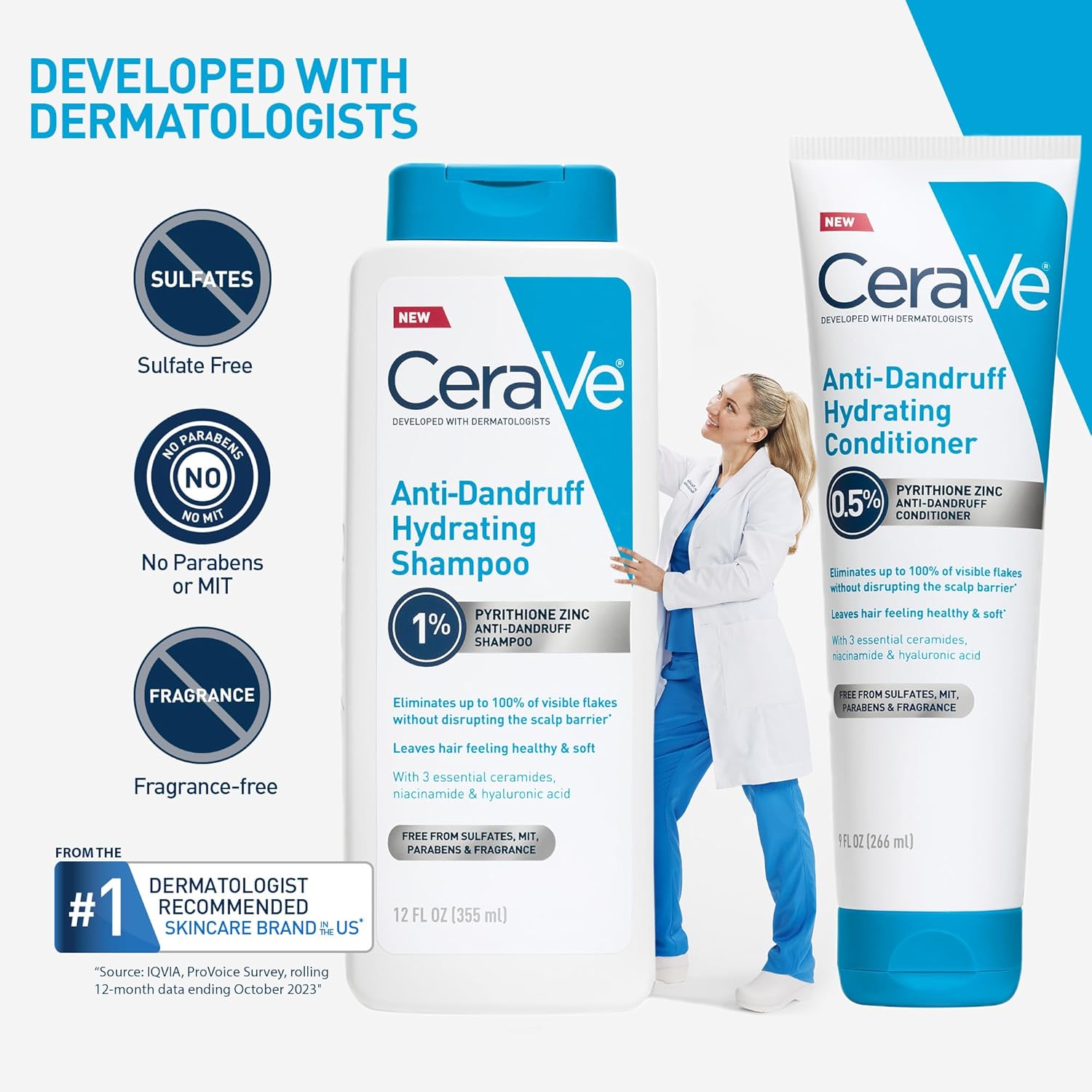 CeraVe Hydrating Anti Dandruff Shampoo, 1% Pyrithione Zinc Dandruff Treatment With Ceramides, Niacinamide & Hyaluronic Acid, Helps Eliminate Flakes & Provides Itchy Scalp Relief, Sulfate Free, 12 Oz - Image 6