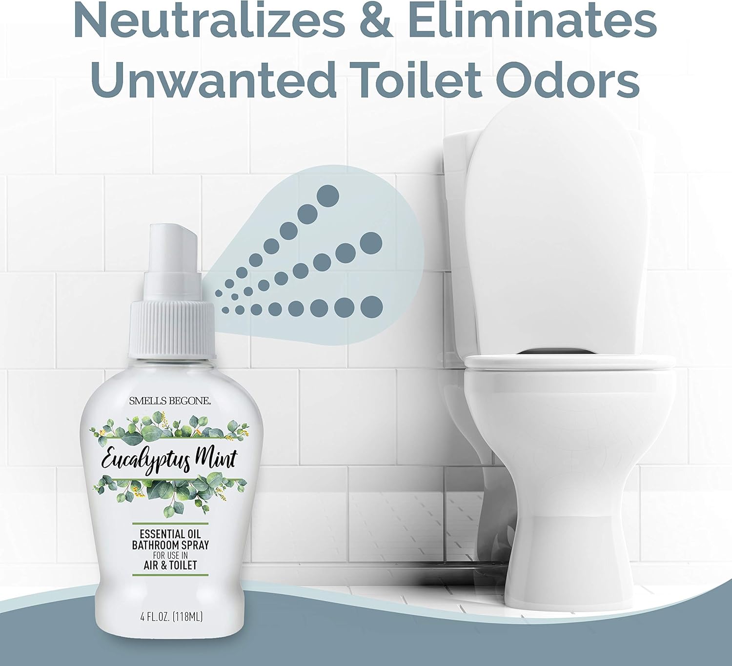SMELLS BEGONE 4 oz Essential Oil Air Freshener Bathroom Spray - Eliminates Bathroom & Toilet Odors - Made with Essential Oils - Eucalyptus Mint Scent - Image 2