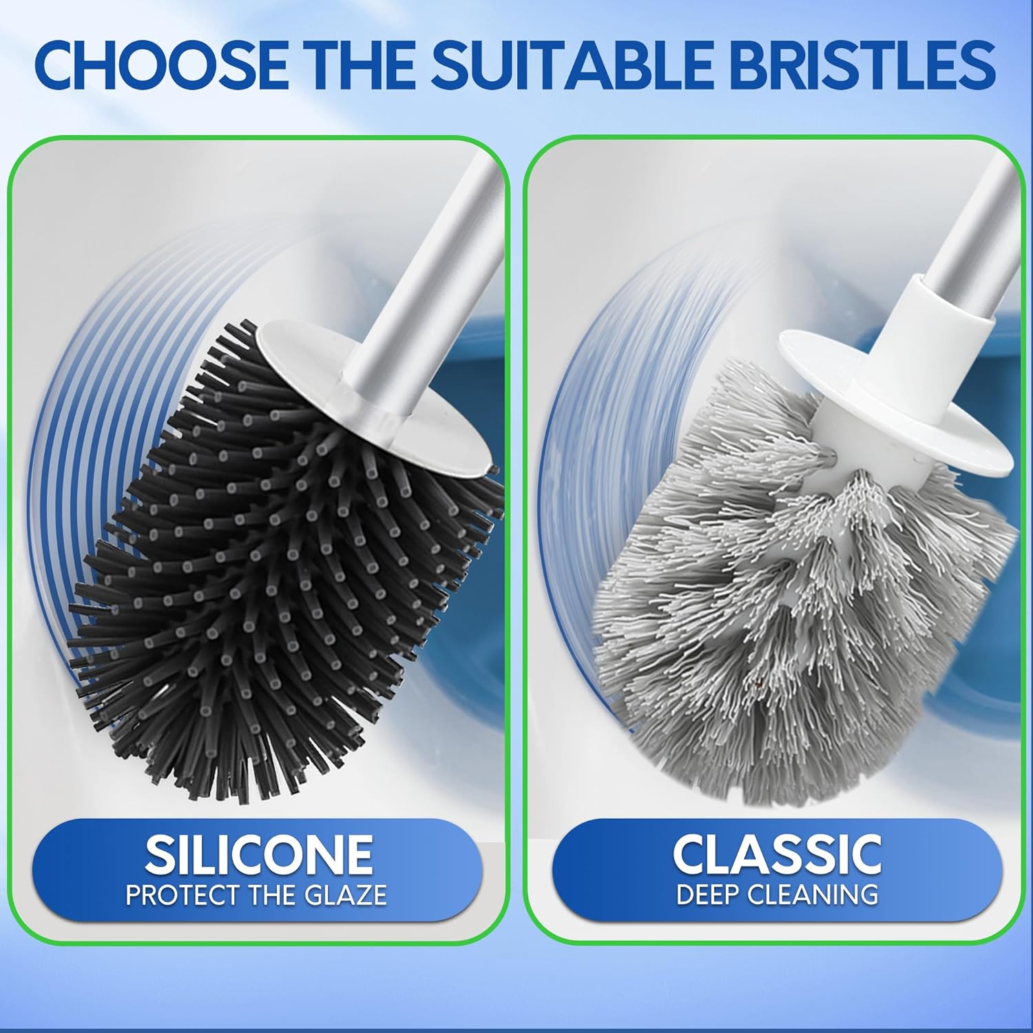 BOOMJOY Toilet Brush and Holder Set, Silicone Toilet Bowl Cleaner Brush, Bathroom Cleaning Bowl Kit with Tweezers, Bathroom Accessories with Aluminum Handle - White - Image 3
