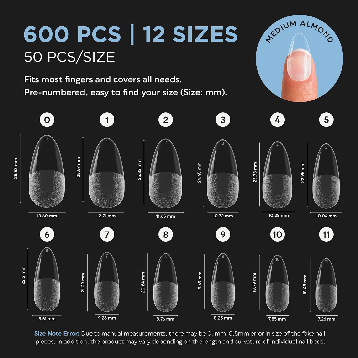 SUNUV Medium Almond Nail Tips 600 PCS Pre-shaped Full Cover Fake Nails Acrylic Press On Nails for Salon and DIY at Home - Image 6