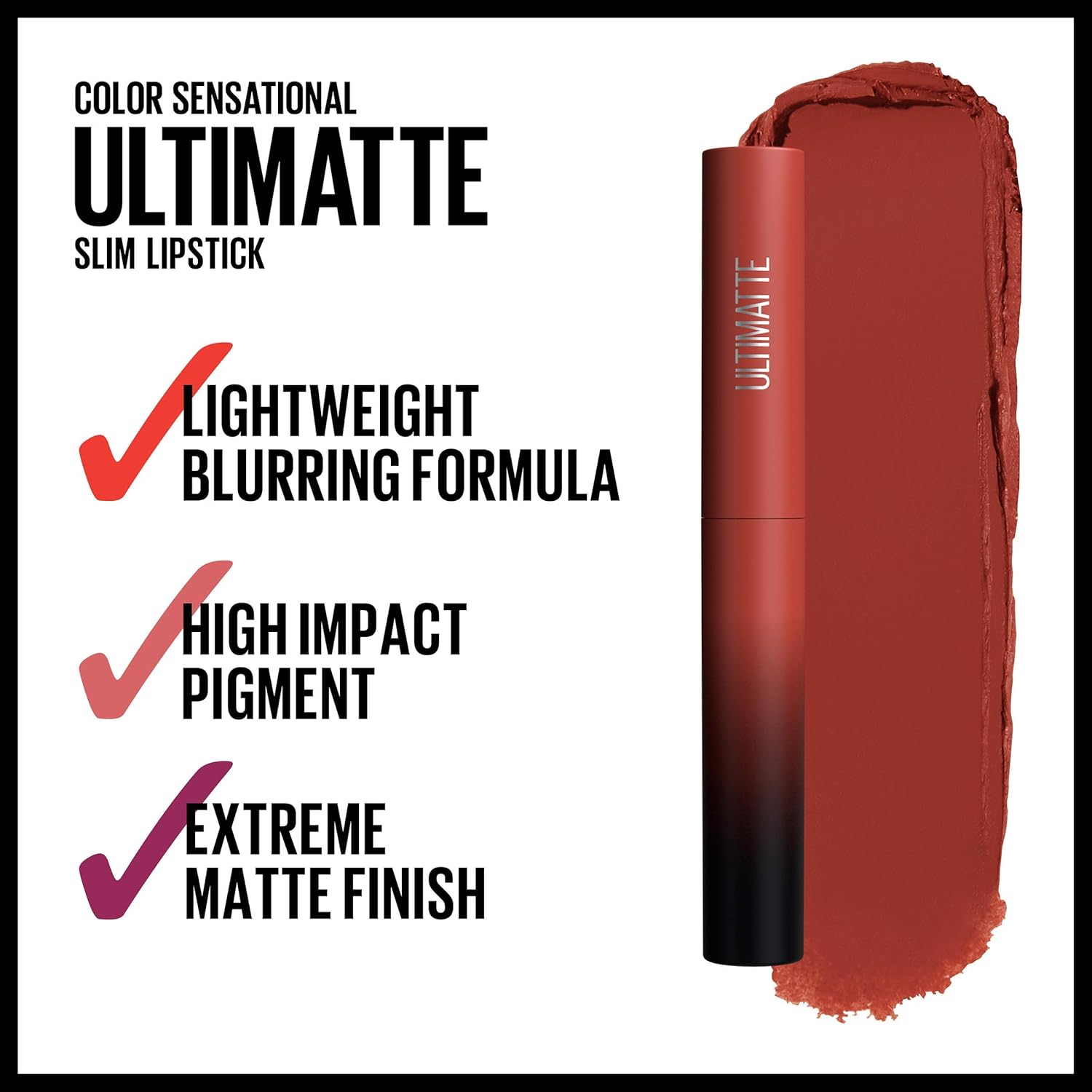 Maybelline Color Sensational Ultimatte Matte Lipstick, Non-Drying, Intense Color Pigment, More Rust, Rusty Red, 1 Count - Image 4