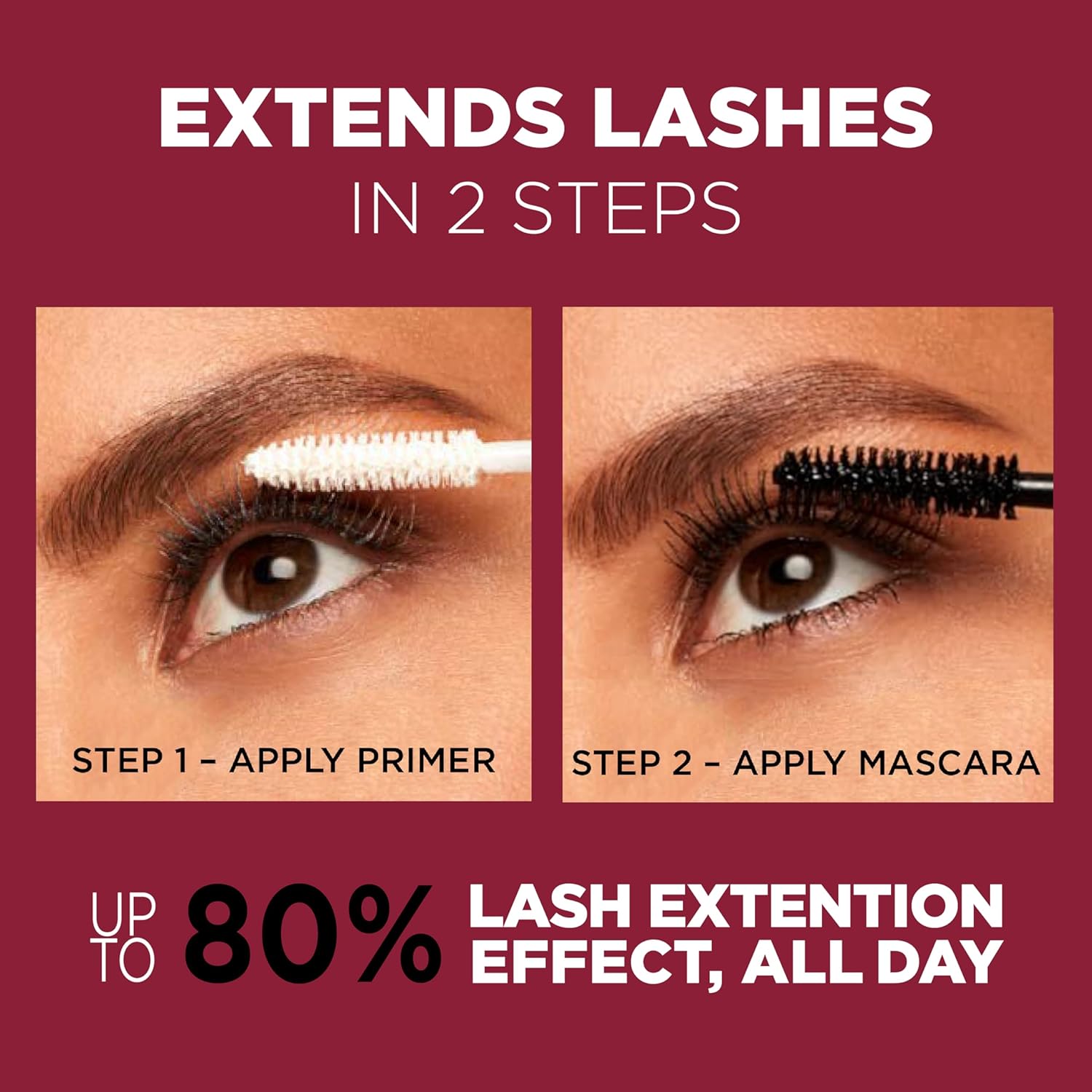 L'Oreal Paris Makeup Double Extend Tubing Mascara, Lengthening 2 Step Mascara, Smudgeproof, Blackest Black - Image 3