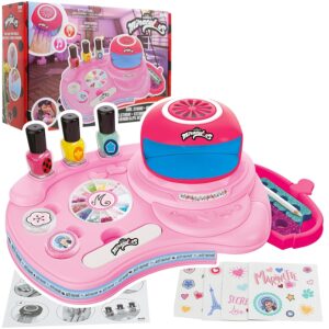 Miraculous Ladybug - Marinette's Nail Studio, Nail Polish Kit for Kids Ages 8-12, Manicure Salon - Nail Dryer, Storage Desk, Sequin Box, Glitter Box, Nail File, Nail Oil and Nail Art Stickers