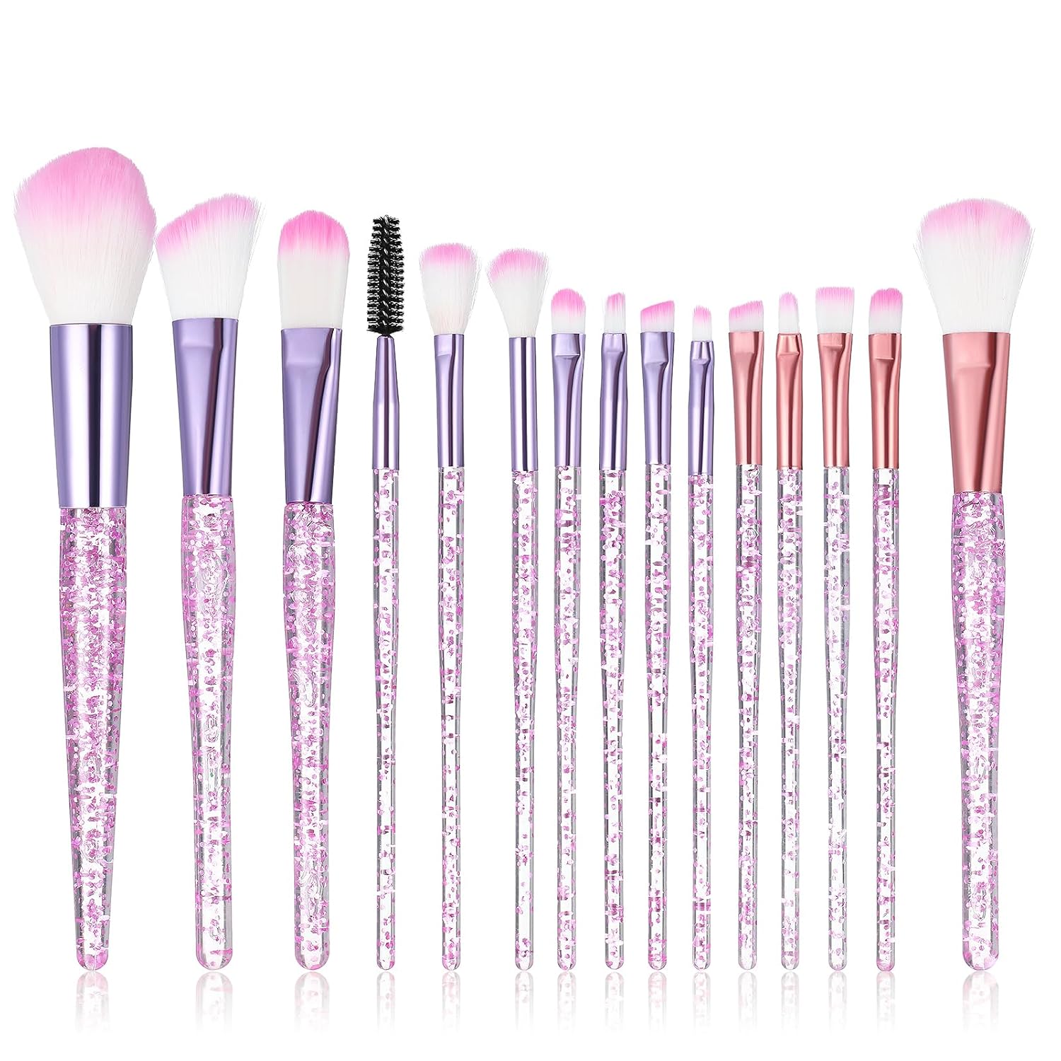 15Pcs Pink Makeup Brushes Set, Glitter Crystal Cute Makeup Brush Eye Shadow Brushes Kit Professional Face Foundation Concealer Liquid Make up Beauty Eyeliner Lip Cosmetic Brush Set for Women