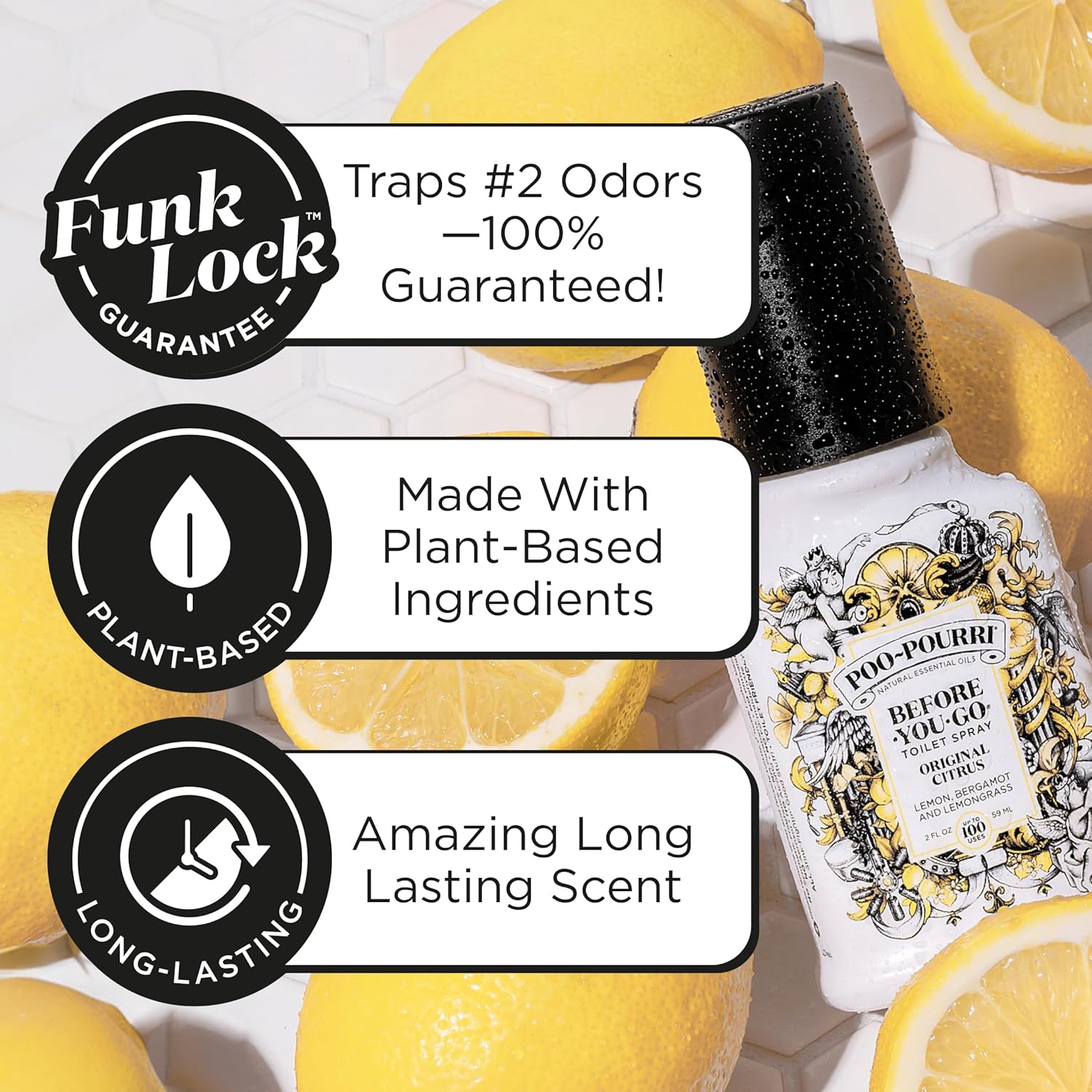 Poo-Pourri Original Citrus 2oz Before-You-Go Toilet Spray 2 Pack - Instantly Trap Bathroom Odor - Plant Based Ingredients & Essential Oils - No synthetic fragrance - Lemon, Bergamot & Lemongrass Scent - Image 3