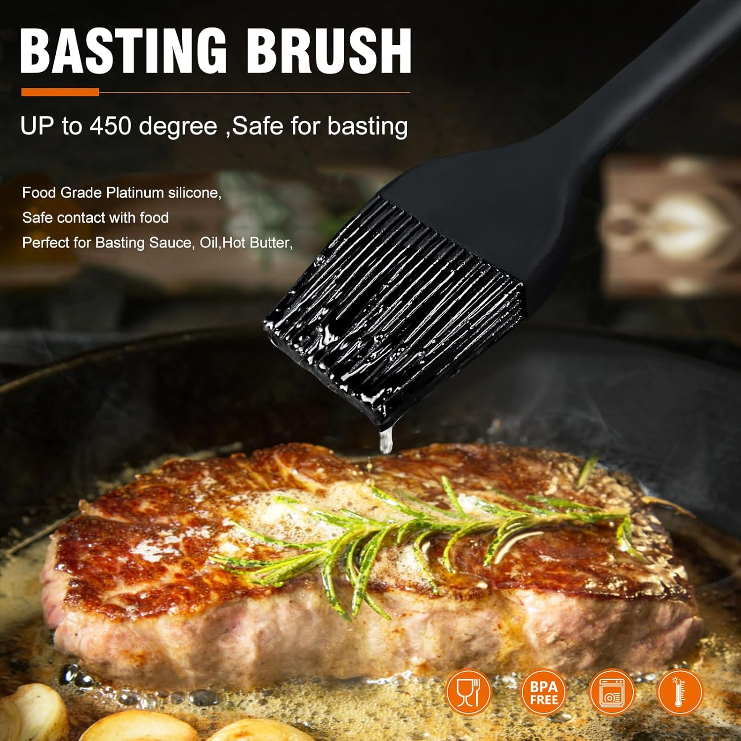 Walfos Silicone Basting Pastry Brush, Heat Resistant Pastry Brush Set, Strong Steel Core and One-Pieces Design, Perfect for BBQ Grill Baking Kitchen Cooking, BPA Free and Dishwasher Safe (2 Pcs) - Image 3