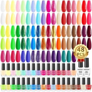 Morovan Nail Polish Set Fingernail: 48PC Air Quick Dry Nail Polish Kit with 2PC Base Top Coat Regular Nail Polish Pack Finger Nail Polish Bulk Gift for Women Girls