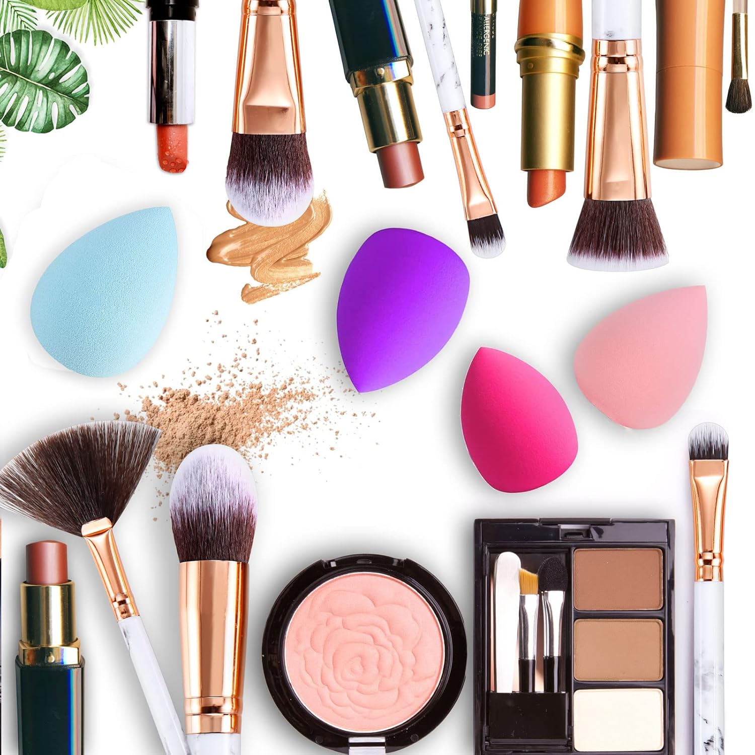Makeup Brushes DUAIU 15PCs Marble Makeup Brush Set Premium Synthetic Kabuki Powder Blush Contour Foundation Concealer Eyeshadow Brushes with Makeup Sponge Make up Tool A Grey - Image 6