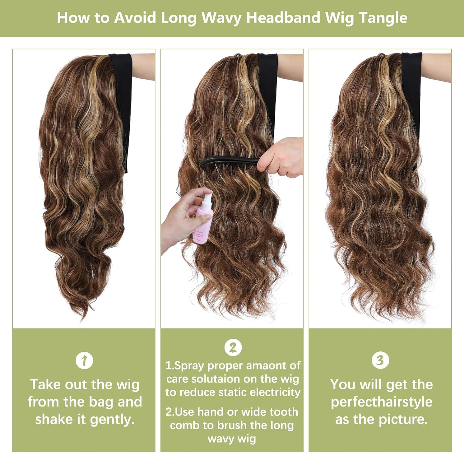 xccoco Long Wavy Headband Wig for Women Black Wigs with Brown Blonde Highlight 200% Denisty Headband Wigs Put On and Go Glueless Wig Long Synthetic Wig for Women Party Daliy Use - Image 7