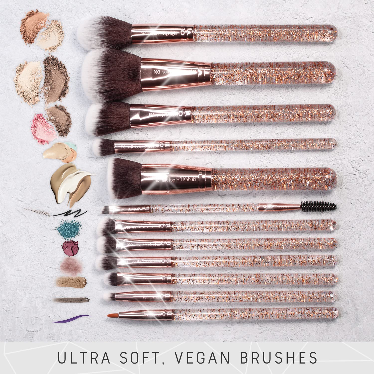 Niré Beauty 15piece Award Winning Glitter Makeup Brushes: Cute Makeup Brushes Set with Case, Beauty Blender, Cleaner, Guide, Gift Box - Image 2