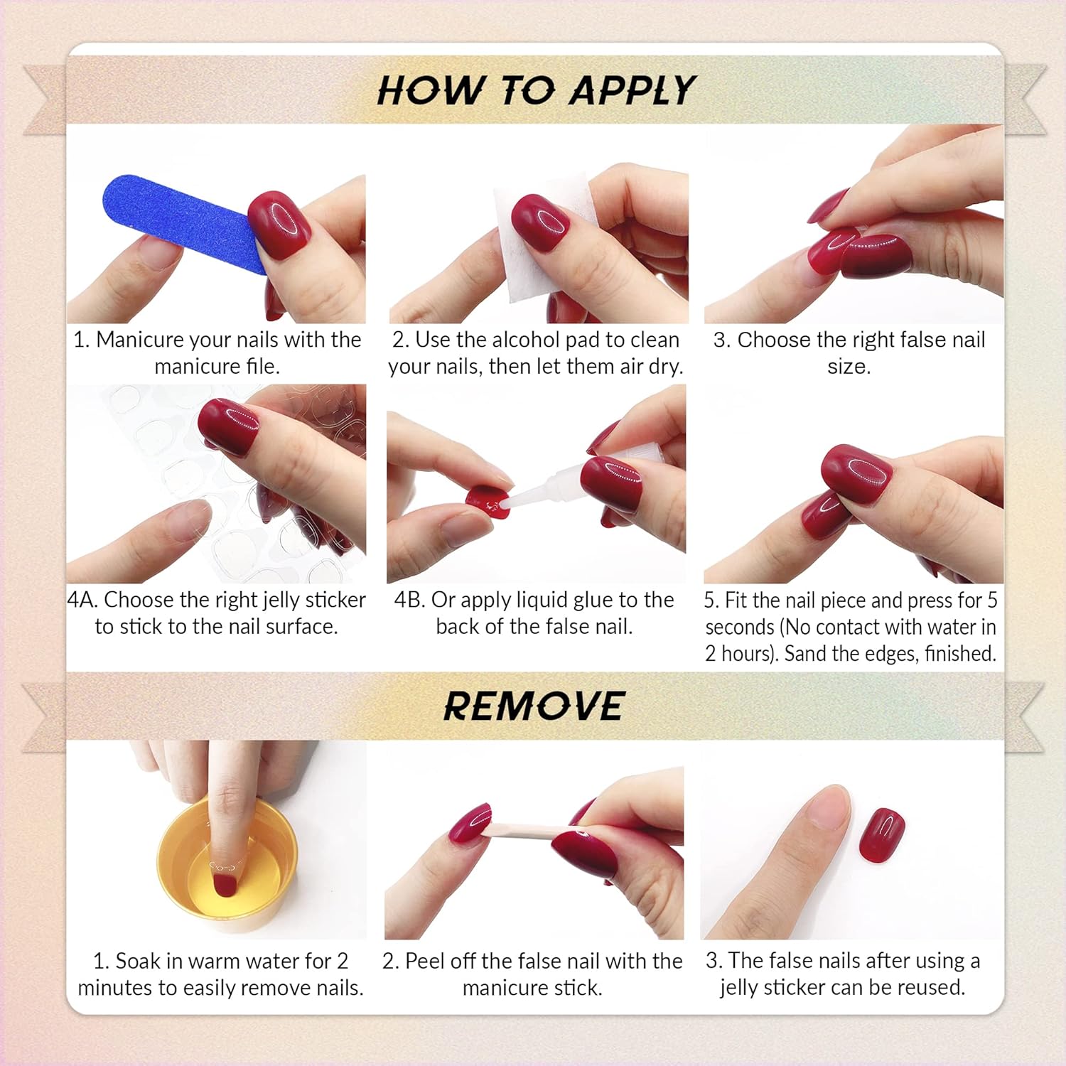Press on Nails Coffin - Salmon Red Cat Eye Fake Nails Medium Acrylic Full Cover Glue on Nails in 12 Sizes - 24 Piece Nail Kit,Natural Fit for Women & Girls Daily Wear - Image 4