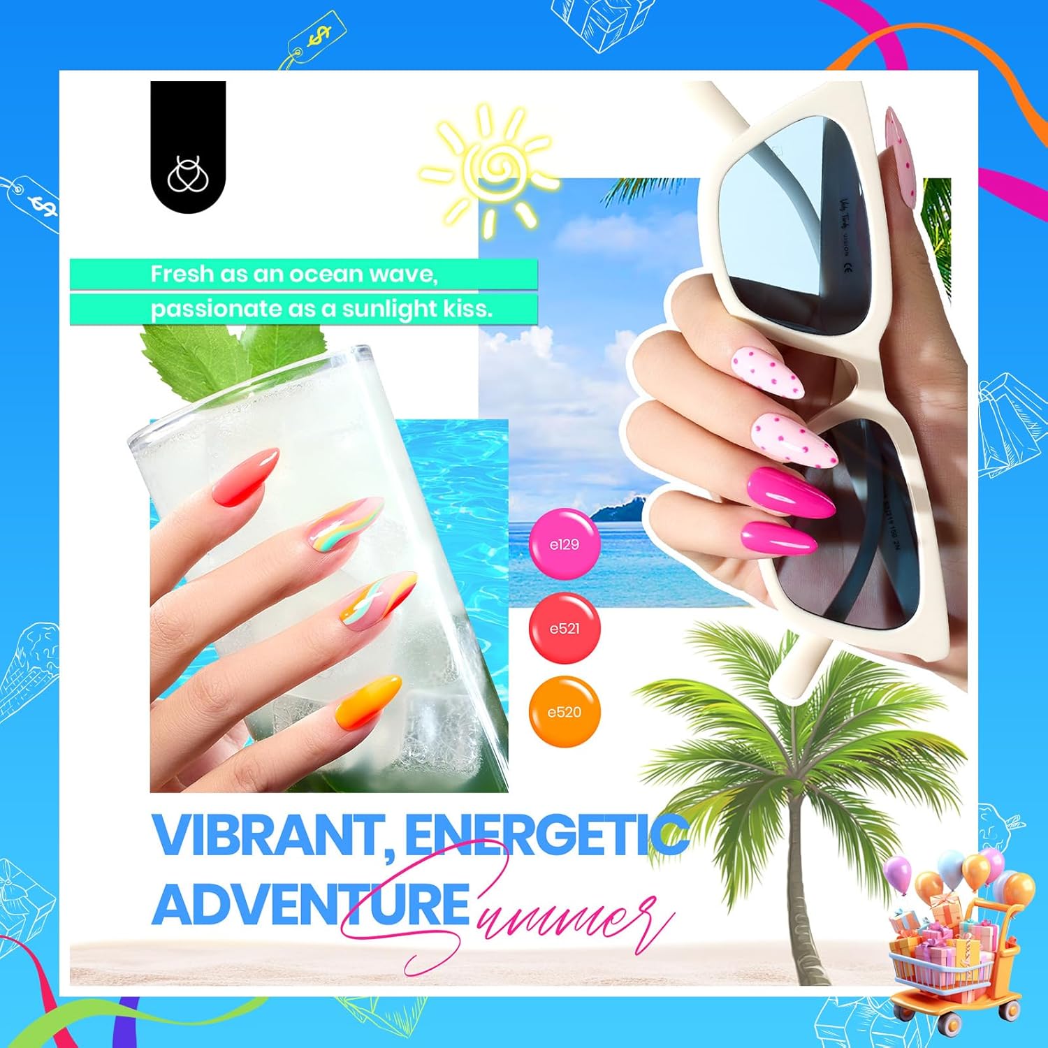beetles Gel Polish 36 Colors Summer Gel Nail Polish Set with Base Coat Glossy Matte & Glitter Gel Top Coat Neon Pink Yellow Jelly Blue Vivid Seasons Collection Gifts for Women Diy Nails at Home - Image 4