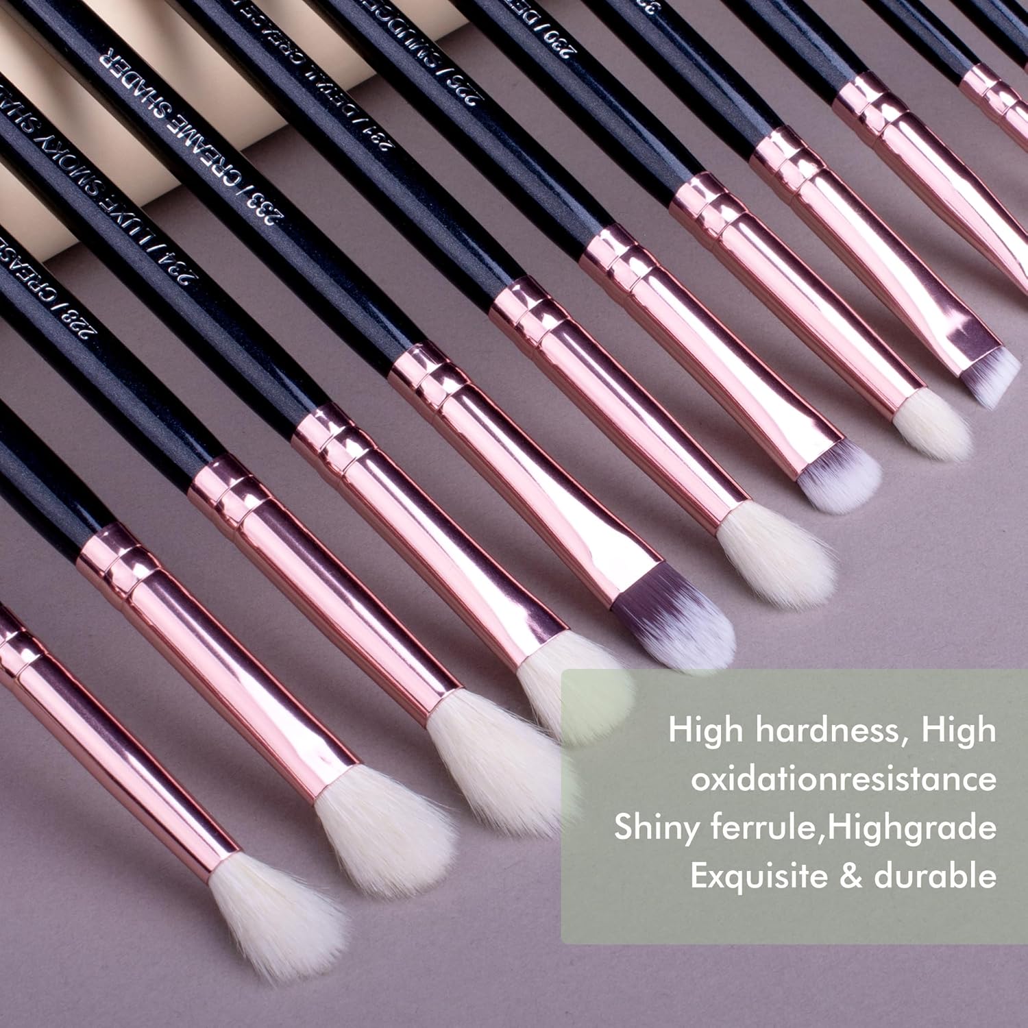 Bueart Design 15Pcs Professional grade Eye Makeup Brushes Set with Real Natural Goat Pony hair,Premium Soft Synthetic Eye shadow brush kit for Eyeshadow Concealer Crease blending Eyebrow, Eyeliner - Image 4