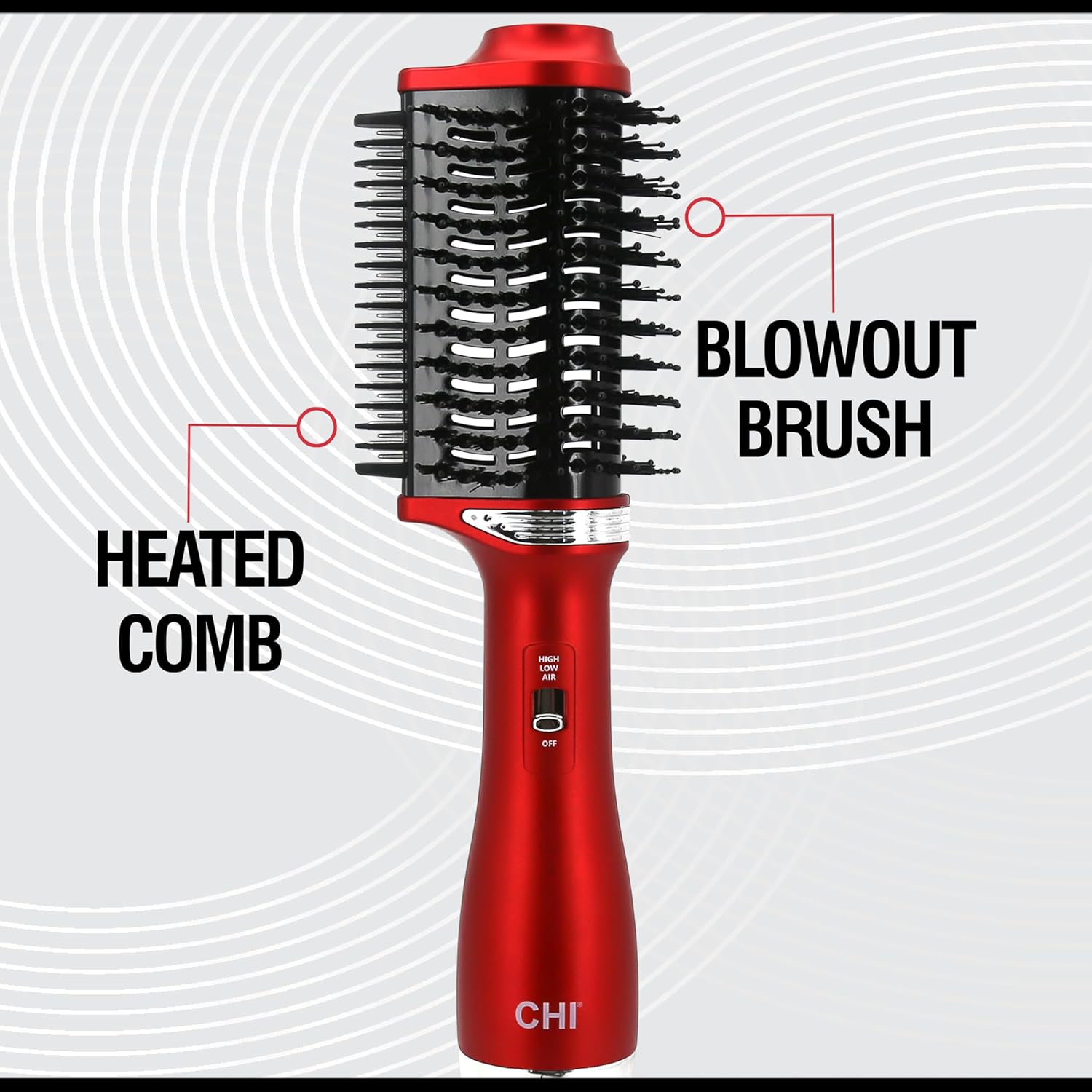 CHI Volume Styler, Blowout Brush for Amplified Volume, Heated Comb to Smoothen & Straighten Hair, 2-in-1 Hair Tool, Red - Image 3