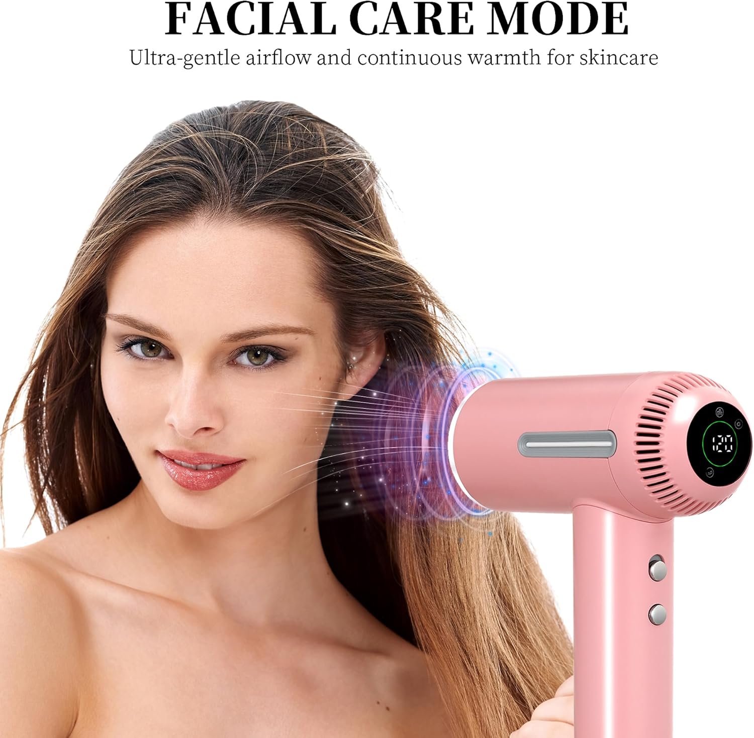 Hair Dryer,7 Temps&31 Modes.Intelligent Temperature Control,LCD Display,Self-Cleaning Mode,Facial Care Mode.1600W RPM Ionic Blow Dryer.Low Noise Thermo-Control Hair Dryer with Diffuser and Nozzle - Image 6