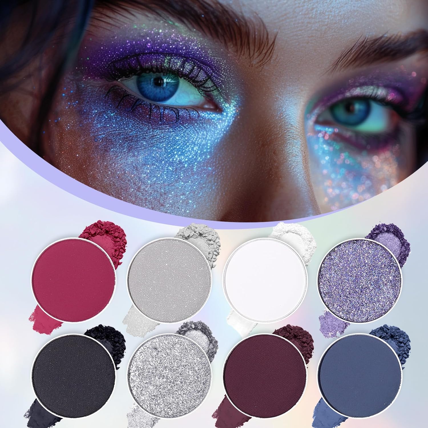 UCANBE Smokey Eyeshadow Palette, 8 Colors Black White Red Burgundy Gray Shimmer Matte Glitter Makeup Pallet, Dark Shades High Pigmented Travel Size Sombras De Ojos Eyes Shadow Kit - Image 5