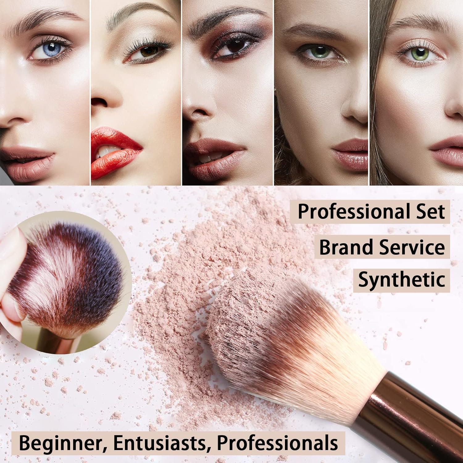 ZOREYA Makeup Brushes, 15 Pcs Professional Premium Synthetic Brush Set, Foundation Concealer Eyeshadow Blush Makeup Brush Set (Champagne Gold) - Image 2