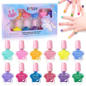 Kids Nail Polish 12 Colors Non Toxic Nail Polish Kit Water-Based Natural Safe Low Odor Peel-off Quick Dry for Girls Ages 3-12 Birthday Gift Nail Polish Set