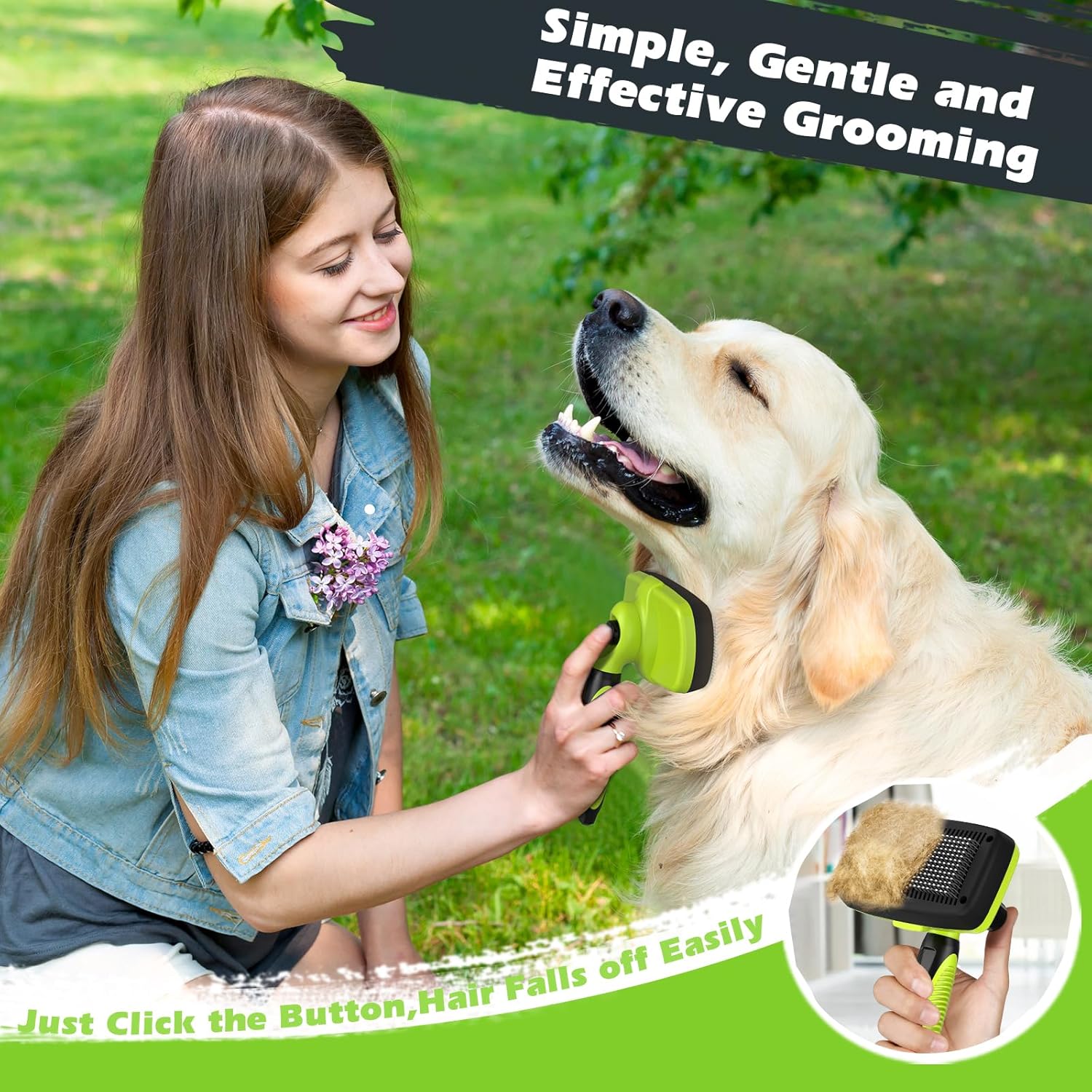 3PCS Dog Grooming Kit - Deshedding Brush, Slicker Brush, Bath Brush and Comb for Pet Supplies (Green Black) - Image 4