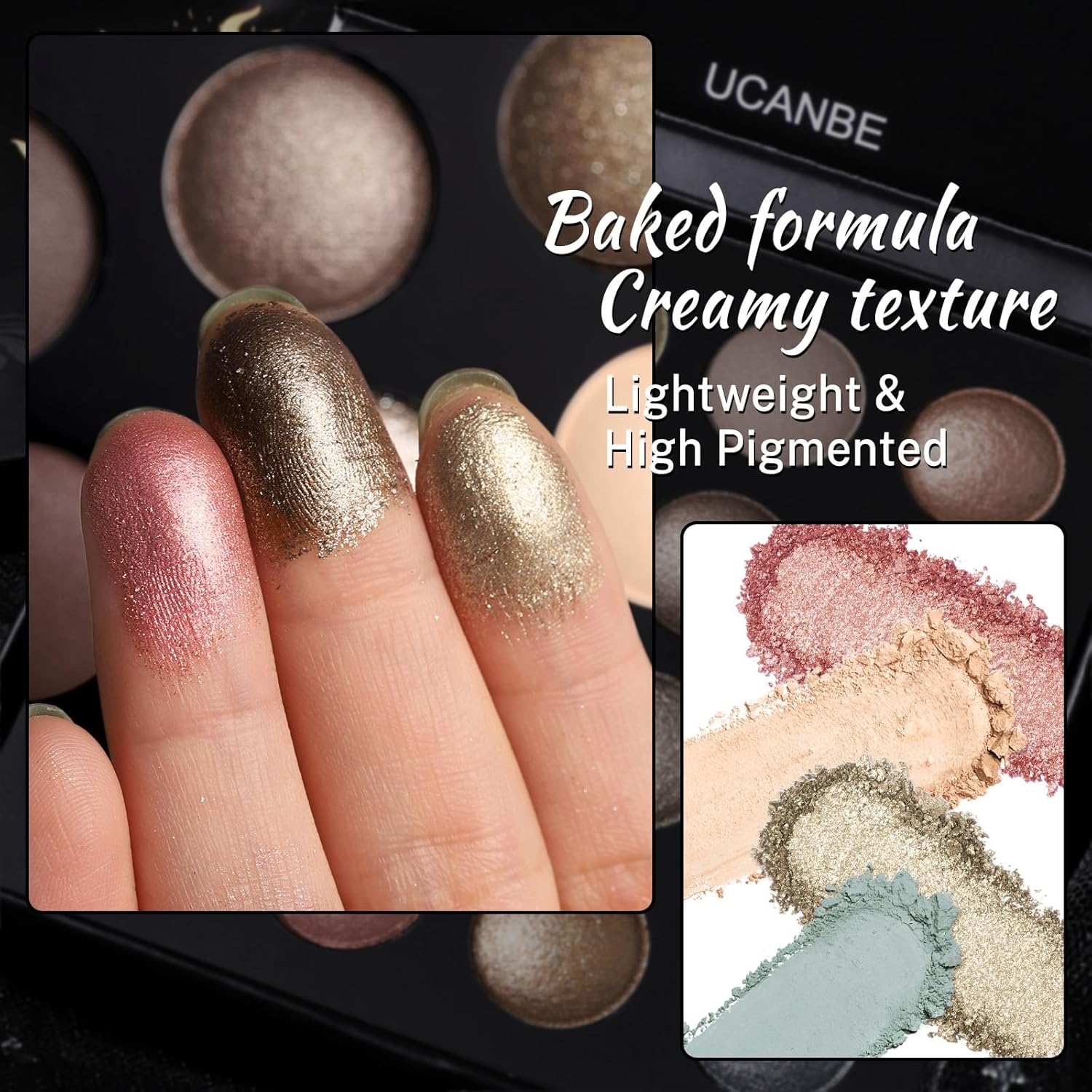 UCANBE Baked Eyeshadow Makeup Palette with Hidden Gems, 16 Colors Nude Eye Shadow with Matte Glitter Metallic Shimmer, Highly Pigmented Long Lasting Make Up Pallet - Image 4