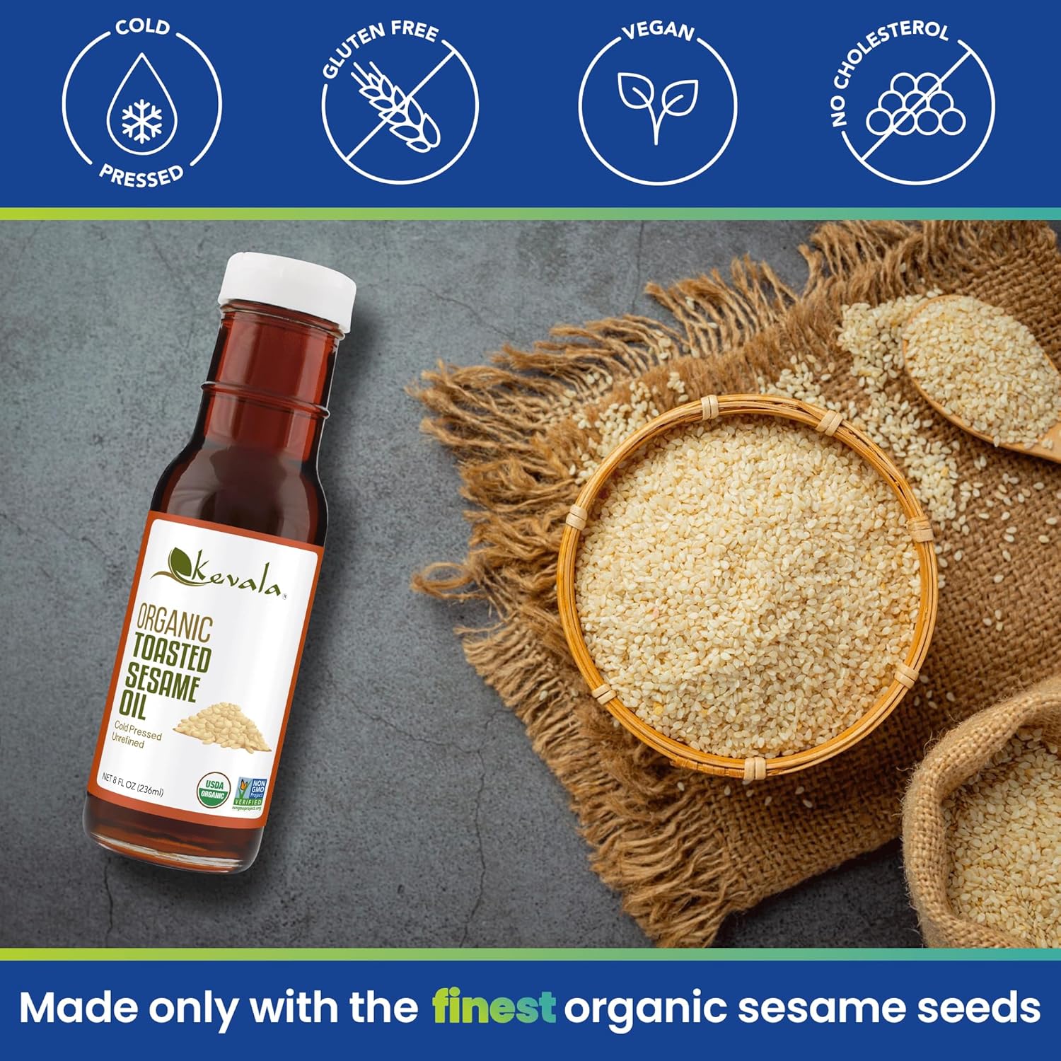 Kevala Organic Toasted Sesame Oil – 8 oz – 236 ml – Cold Pressed – Cooking Oil – Roasted Sesame Seeds - Unrefined - Image 5