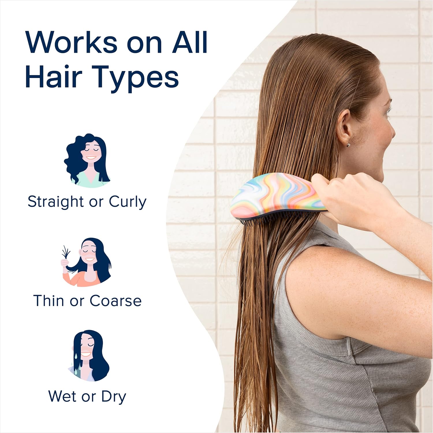 Crave Naturals Glide Thru Hair Brush - Detangler Brush for Curly, Straight, Wet or Dry Hair - Gentle Detangling Brushes for Adults, Kids, Toddlers - Hair Accessories for Women - 7.5x3 Soft Hazy Swirl - Image 4