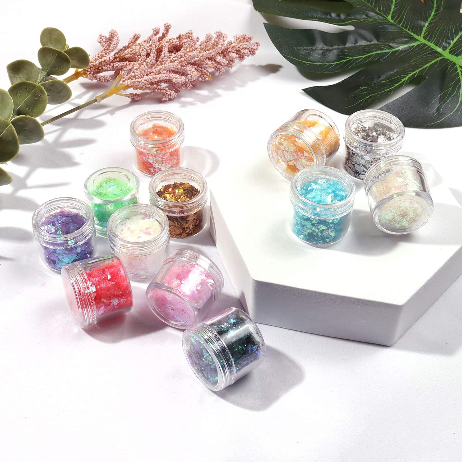 Allstarry 12 Colors Mermaid Nail Chunky Glitter Ultra-Thin Fluorescent Glass Paper Irregular Iridescent Sequin Flakes Glitters Sticker for Nails Art Decoration Hair Eyes Face Body DIY Craft - Image 7