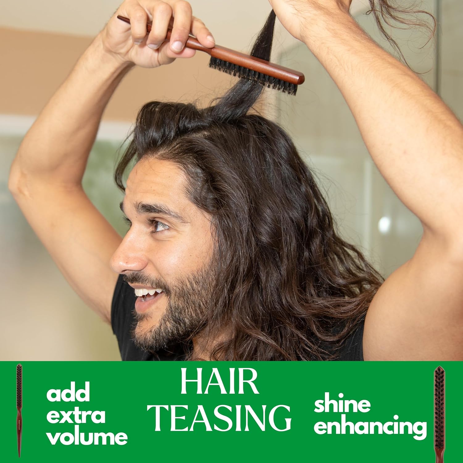 GranNaturals Teasing Boar Bristle Hair Brush for Women - Slick Back Comb with Rat Tail Pick for Hair Sectioning Used for Edge Control, Backcombing, Smoothing, and Styling Fine Hair to Create Volume - Image 2