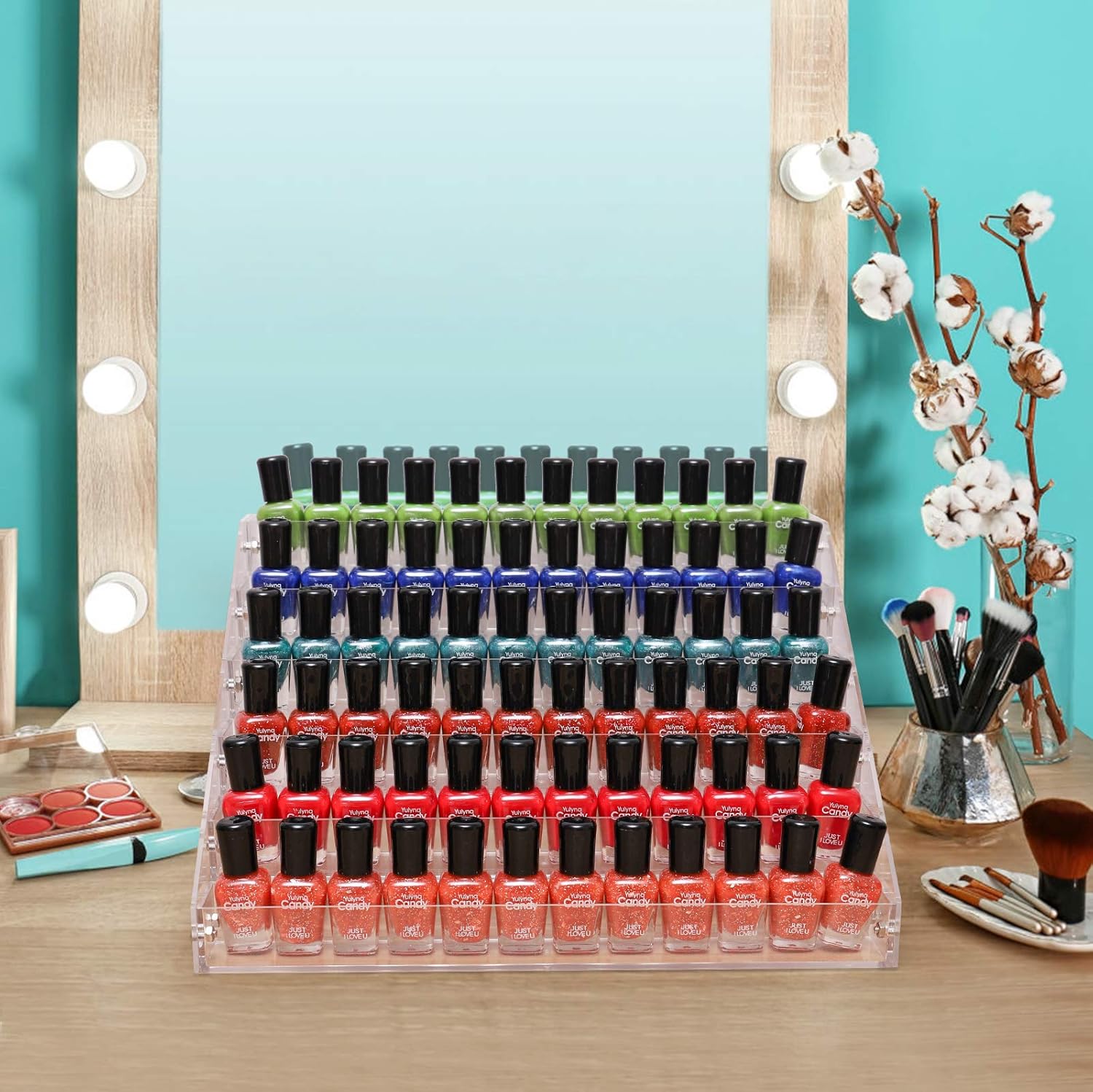 Clear Nail Polish Paint Organizer Holder Rack Shelf 6 Tier Acrylic Tattoo Ink Essential Oil Display Stand Holds Up to 48-96 Bottles for Table (Fit 1-2oz Bottles) - Image 5