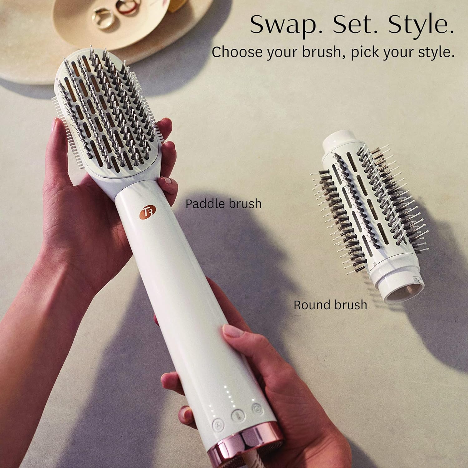 T3 AireBrush Duo Interchangeable Hot Air Blow Dry Brush with Two Attachments � Includes 15 Heat and Speed Combinations, T3 IonFlow Technology, Volume Booster Switch, Lock-in Cool Shot - Image 2
