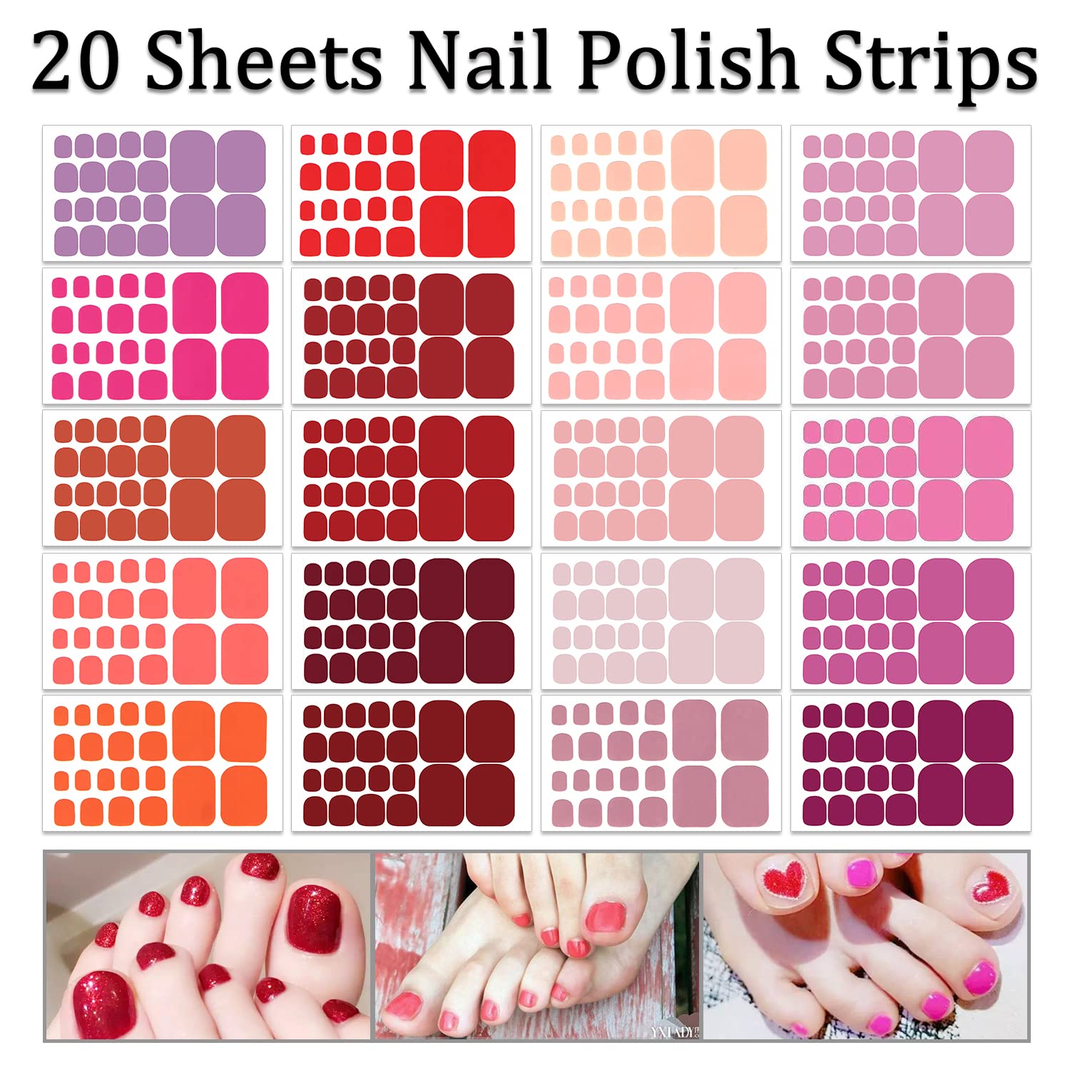SILPECWEE Toe Nail Stickers Full Nail Wraps Red Solid Color Toenail Polish Strips for Women Self Adhesive Toe Stickers Polish Gel Toenails Stickers with 1pc Nail File (20 Sheets) - Image 2