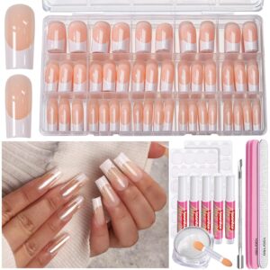 Teenitor French Tip Press on Nails Long Square, 15 Sizes of French Tip Nails Press on French Tip Nails, Long Press on Nails for Women