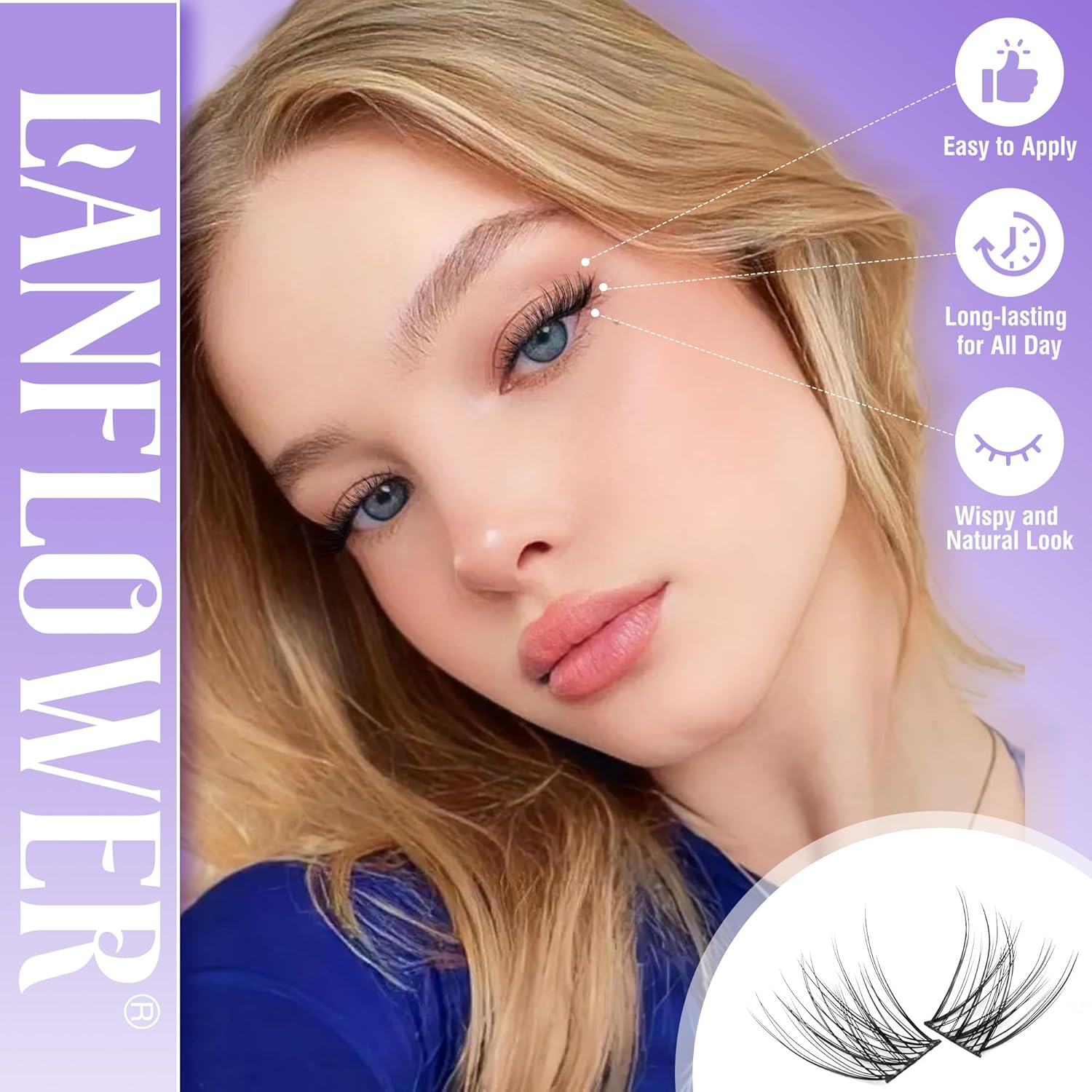 Natural Lash Clusters Kit Wispy Lash Extension Kit Waterproof Lash Clusters C Curved Cluster Eyelash Extensions Kit 144pcs Individual Lashes 10-16mm Eyelash Extension Kit by Lanflower - Image 3