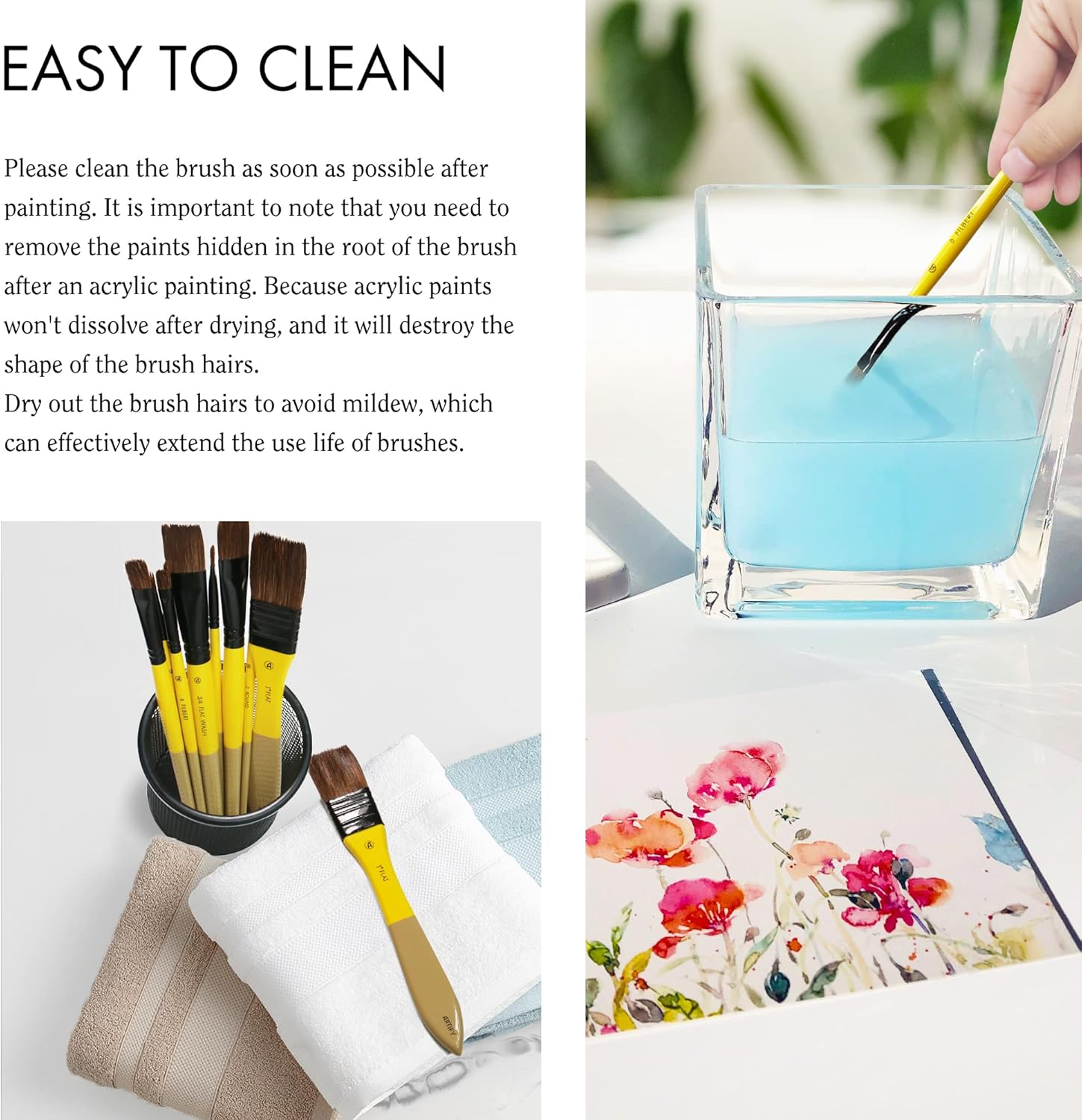 ARTIFY 10 Pieces Paint Brush Set, Intermediate Series, Includes a Carrying Case, Premium Horse Bristle Brushes for Acrylic, Watercolor, Oil and Gouache Painting (Yellow - Horse Hair) - Image 3
