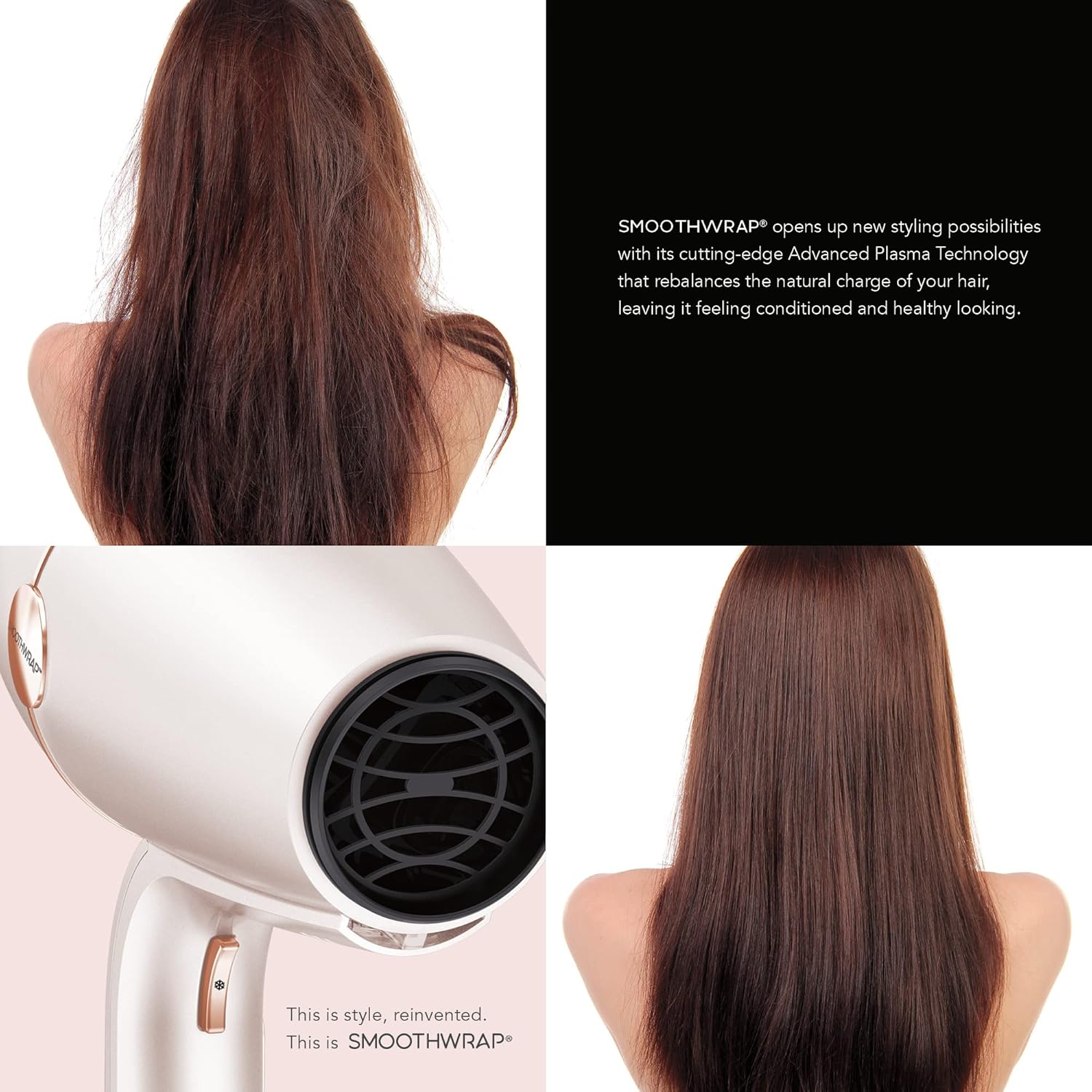 INFINITIPRO BY CONAIR SmoothWrap Hair Dryer with Diffuser | Blow Dryer for Less Frizz, More Volume and Body | With Advanced Plasma and Ceramic Technology | Pink Champagne - Image 3