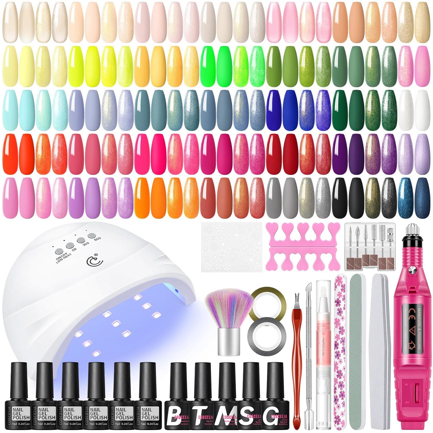 53PCS Gel Nail Polish Kit with U V light and Drill Starter Kit, 35 Colors Gel Polish Set 5pcs Top Base Coat Spring Neutral Colors Professional Nail Lamp Complete Gel Manicure Kit Gifts for Women