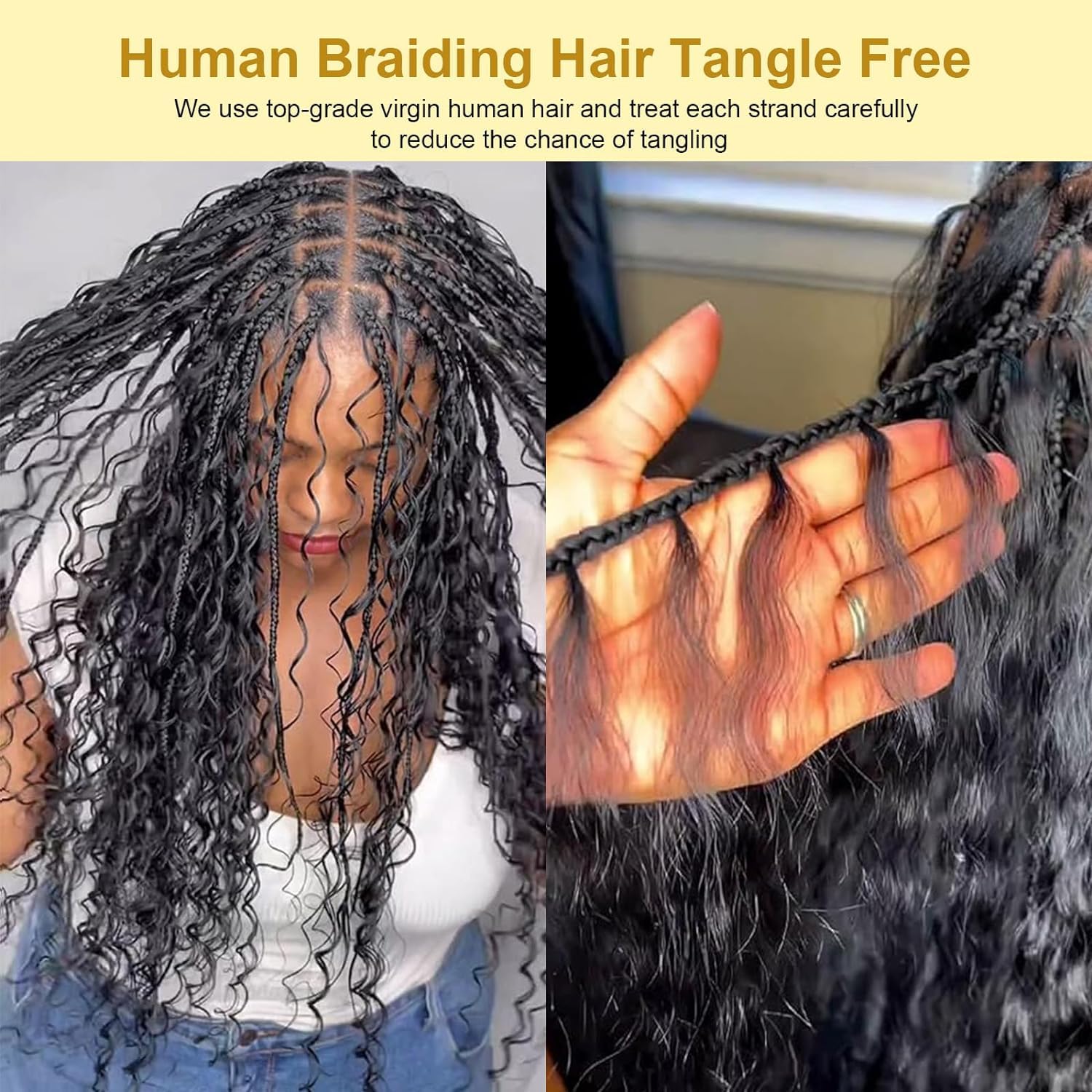 Human Braiding Hair 3 Bundles/Pack 150g Curly Water Wave Human Bulk Hair for Braiding No Weft 10A Brazilian Virgin Human Braiding Hair for Boho Braids Wet and Wavy Braids Extensions (16 16 16inch) - Image 3