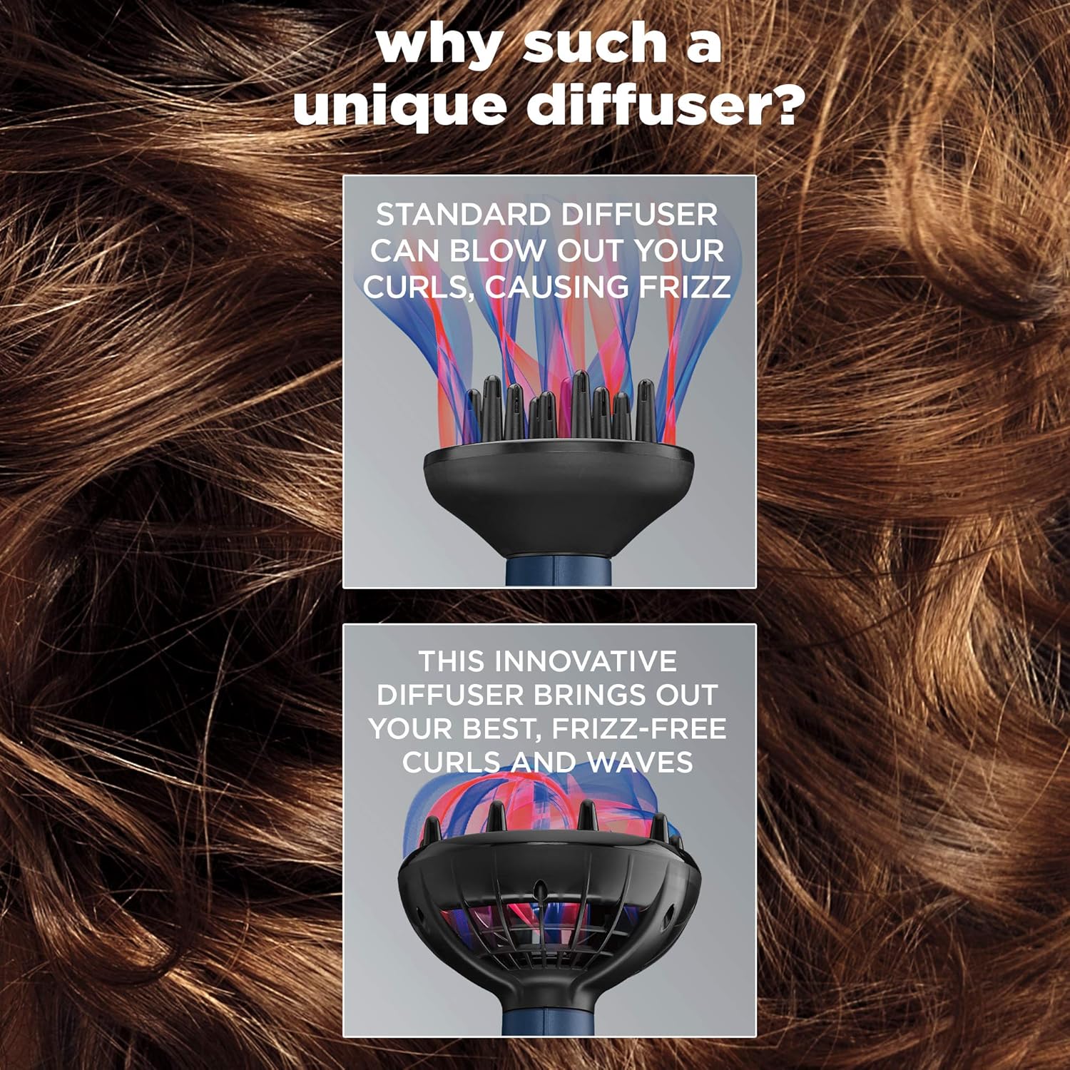 INFINITIPRO BY CONAIR Hair Dryer with Innovative Diffuser | Enhances Curls and Waves while Reducing Frizz | Dark Blue | Packaging May Vary - Image 3
