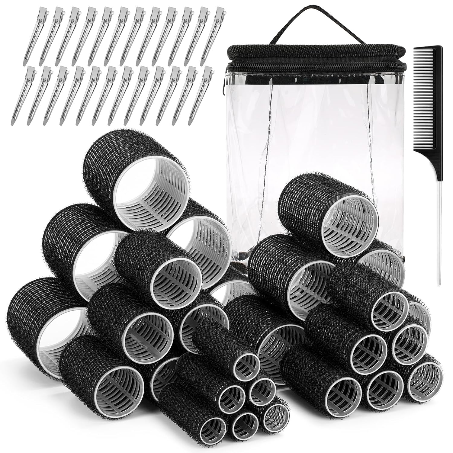 56 Pcs Hair Rollers Set for Blowout Look Long Hair, 30Pcs Rollers Hair Curlers in 5 Sizes with 24 Pcs Clips and Storage Bag for Long Medium Short Hair Volume